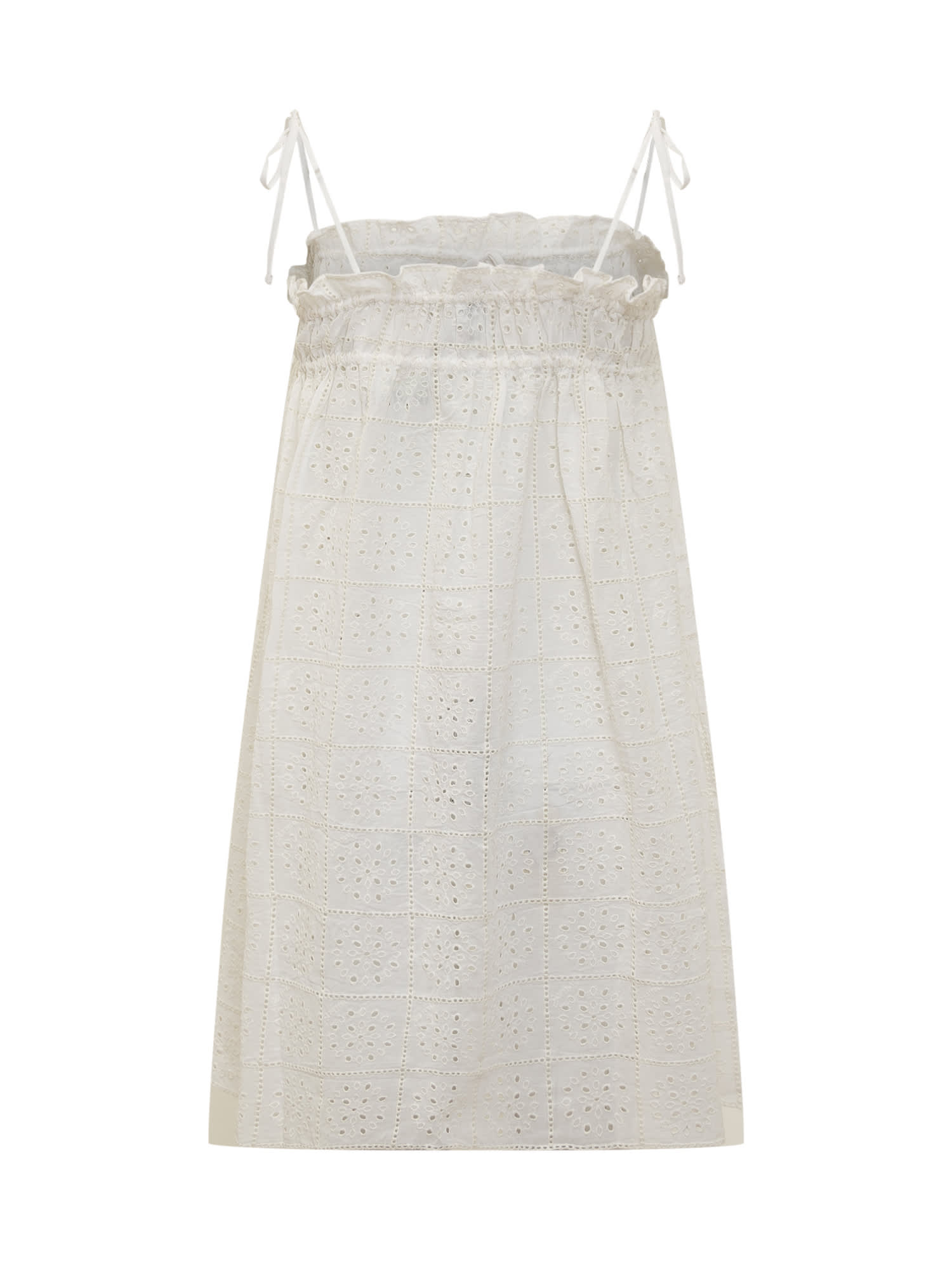 Shop Ganni Anglaise Strap Dress In Bright White