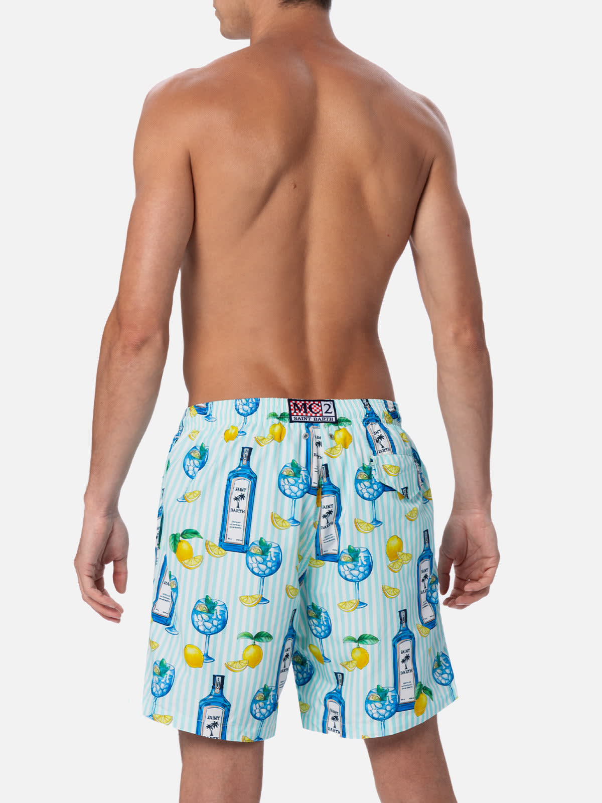 Mc2 Saint Barth Man Lightweight Fabric Swim-shorts Lighting With Gin Tonic Print In Green
