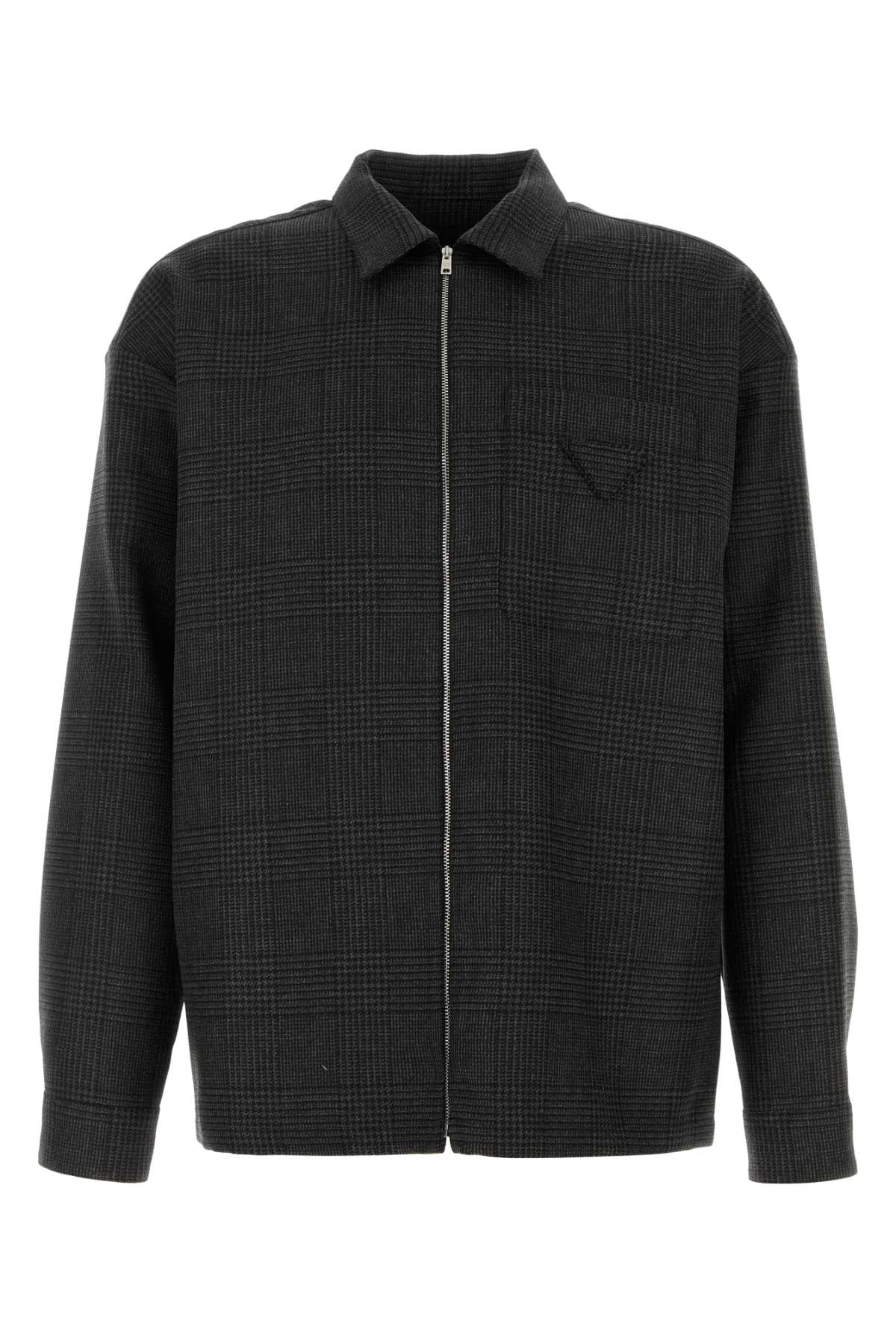 Shop Prada Embroidered Glencheck Shirt In Antracite