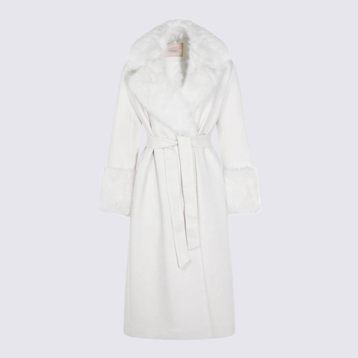 Twinset Faux-fur Belted Coat In White
