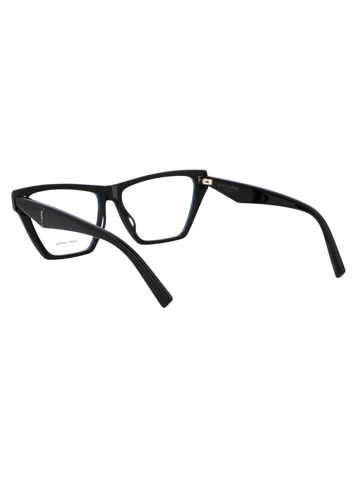 Shop Saint Laurent Cat-eye Frame Glasses In 002 Black Black Transpare