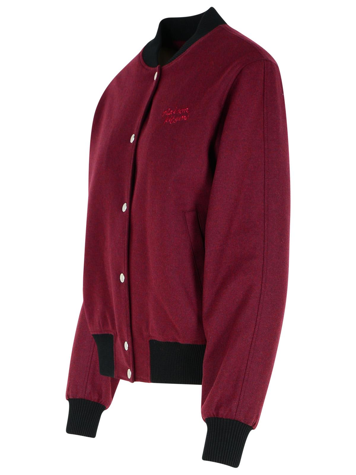 Shop Maison Kitsuné Teddy Burgundy Flannel Bomber Jacket In Red