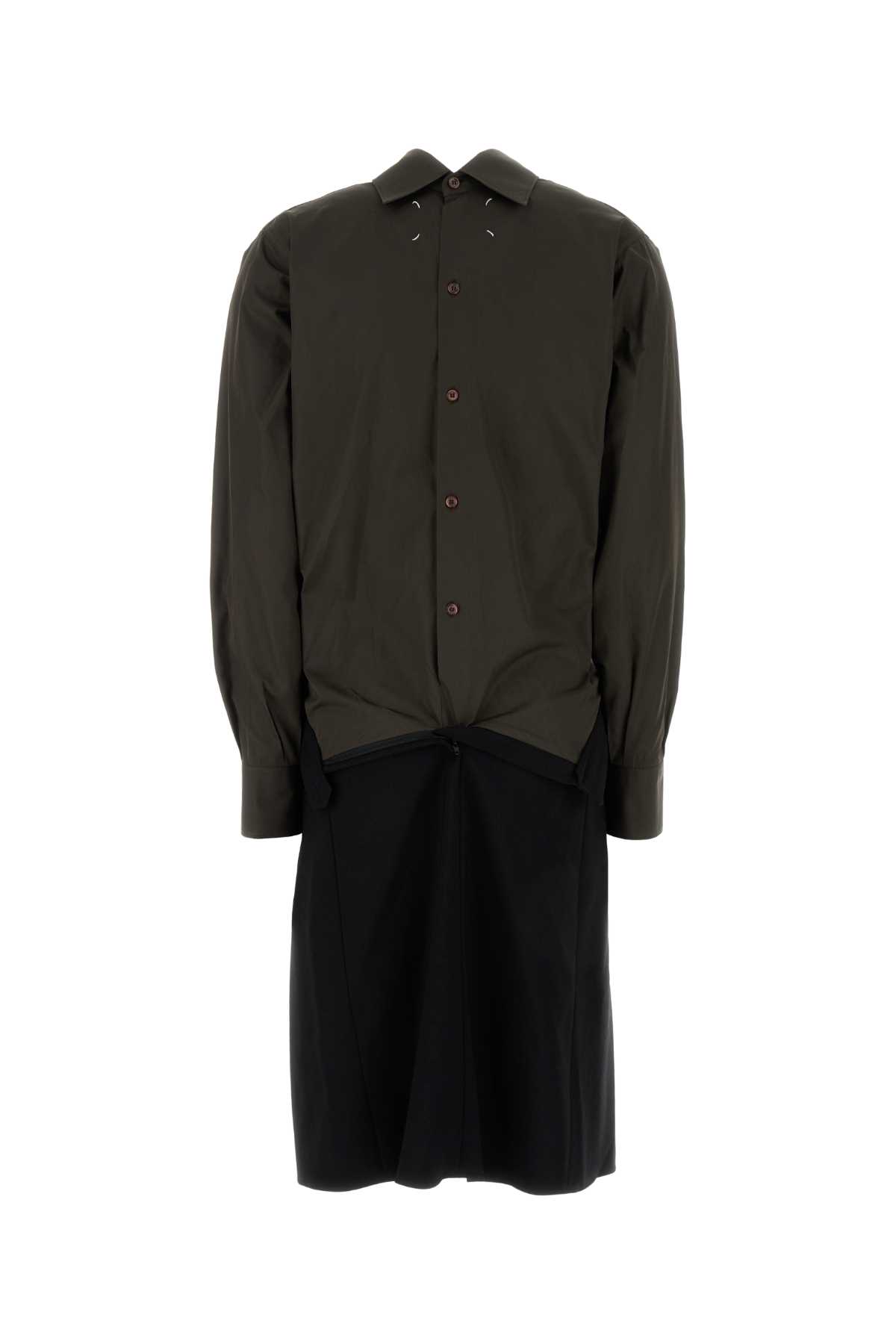 Maison Margiela Women Two-tone Poplin And Wool Shirt Dress
