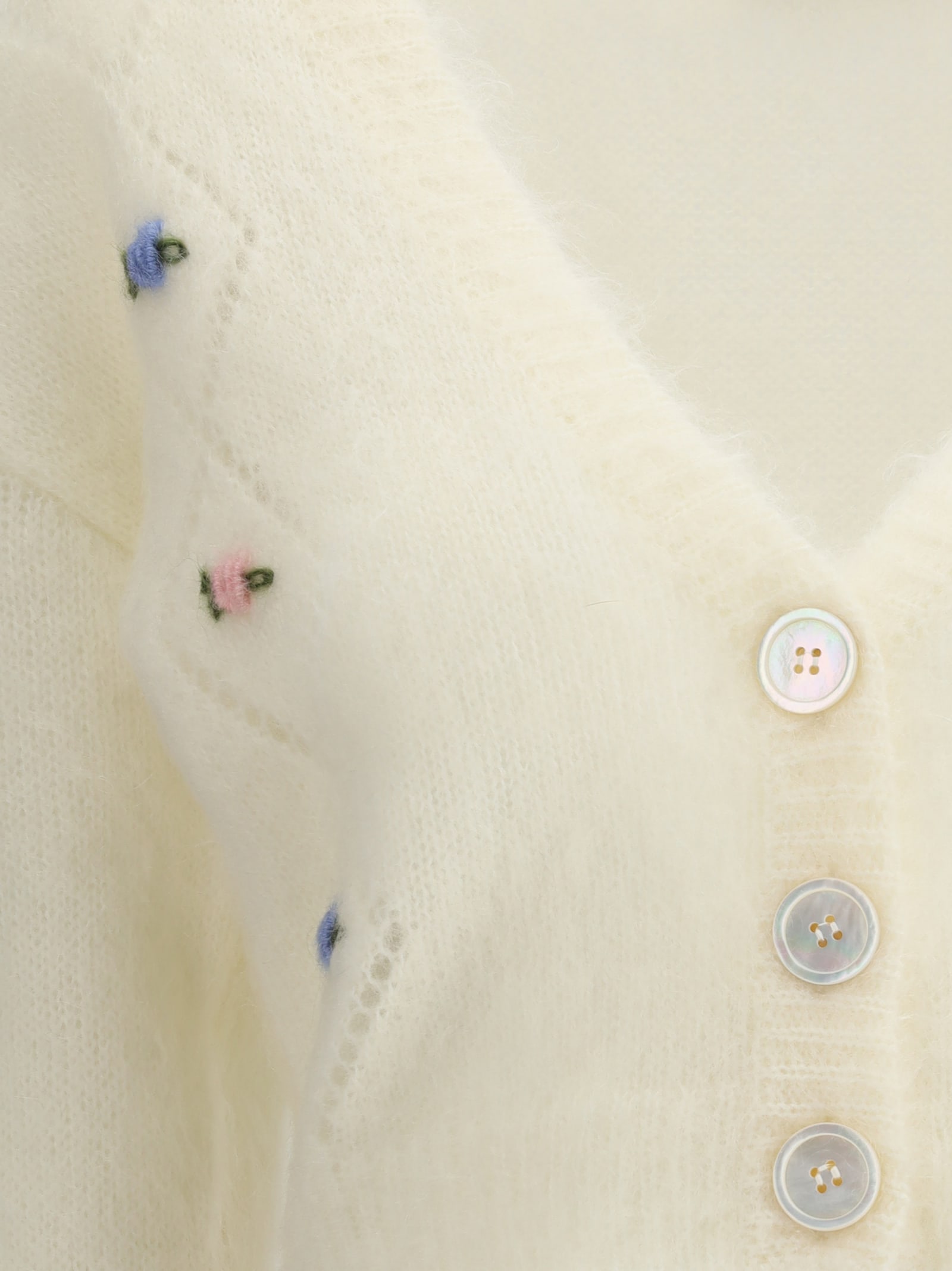 Alessandra Rich Cropped Mohair V-neck Cardigan With Long Sleeves In White