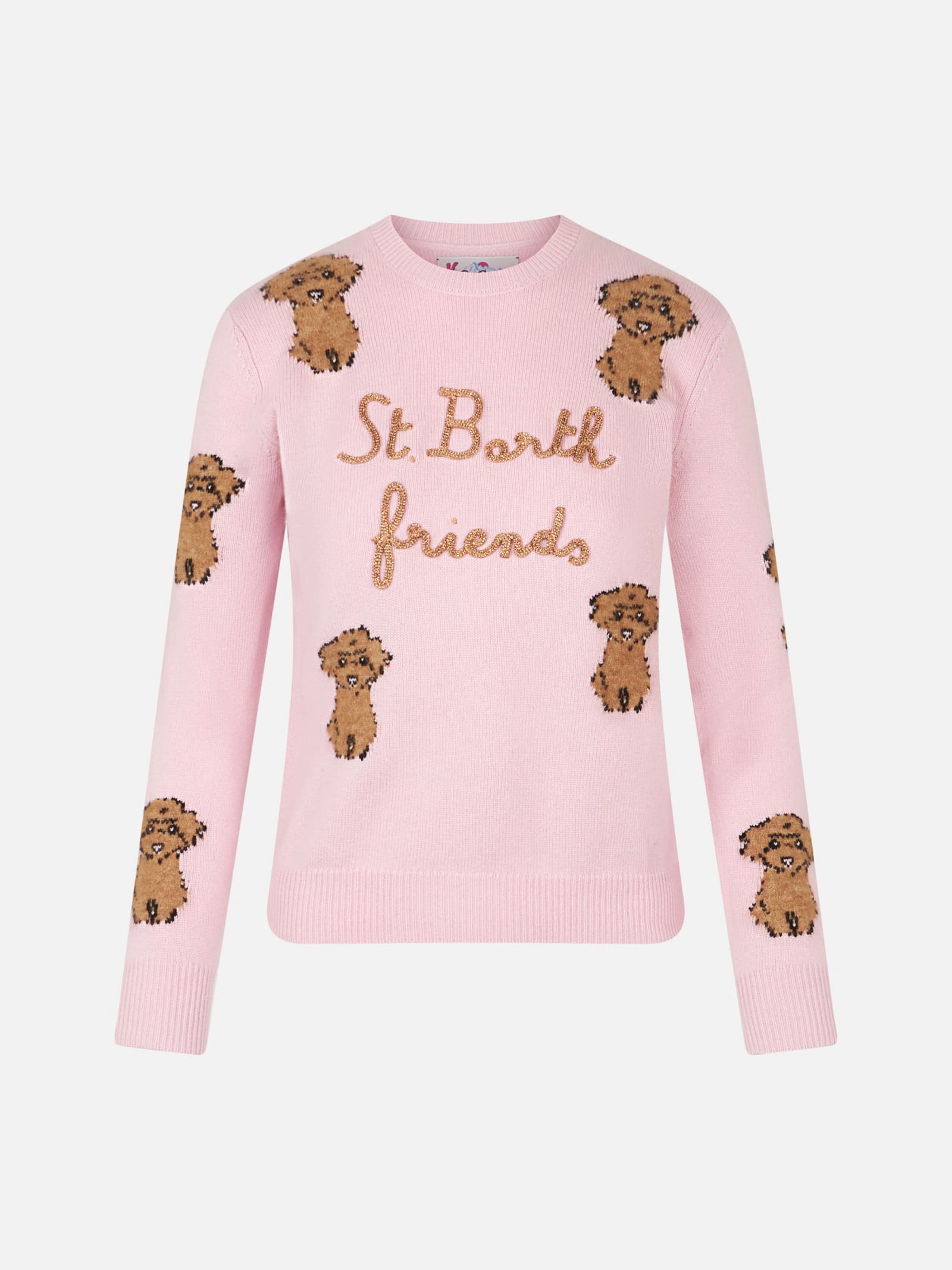 Shop Mc2 Saint Barth Woman Crewneck Sweater With St. Barth Friend Embroidery In Pink