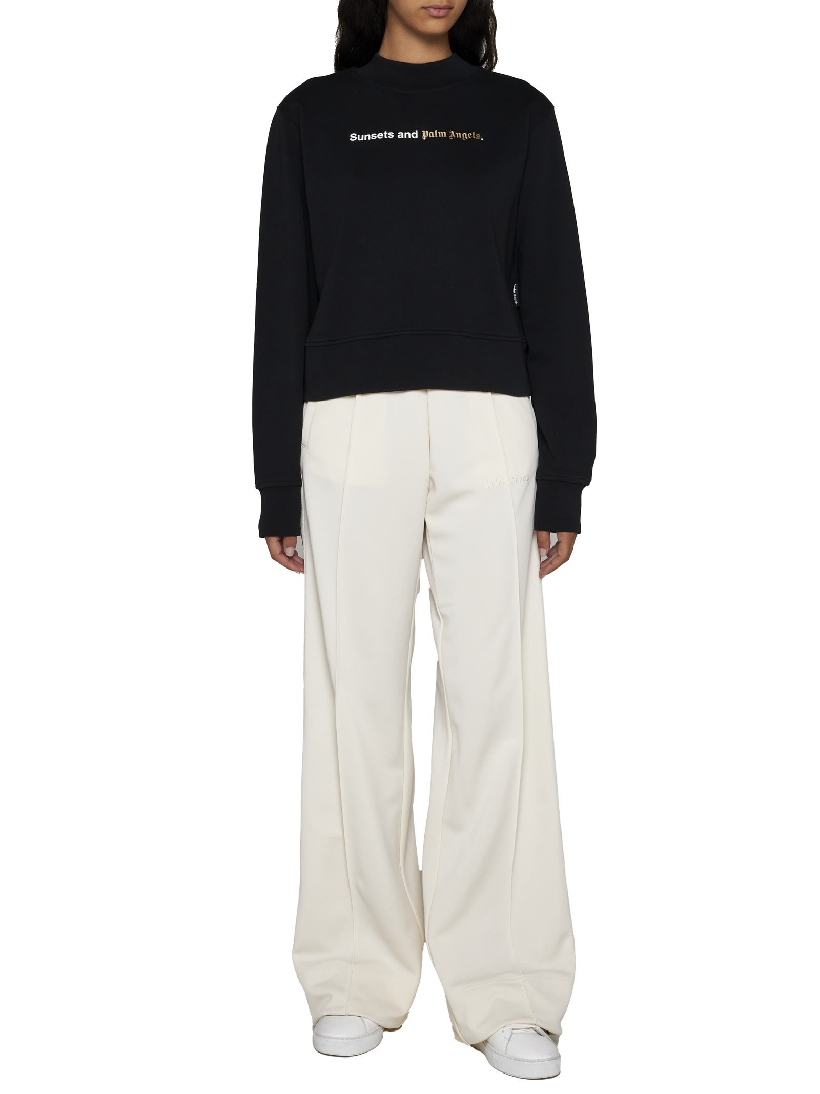Palm Angels Sunsets-embroidered Merino-blend Jumper In Black White