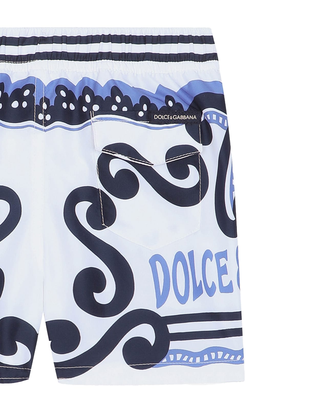 Shop Dolce & Gabbana Nylon Swimming Shorts With Navy Print In Blue