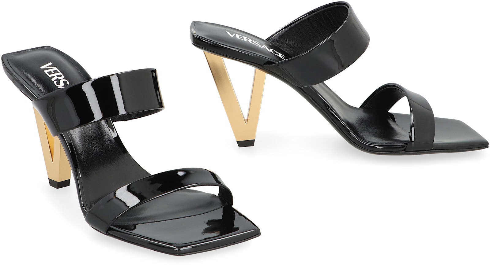 Shop Versace Patent Leather Mules In Black