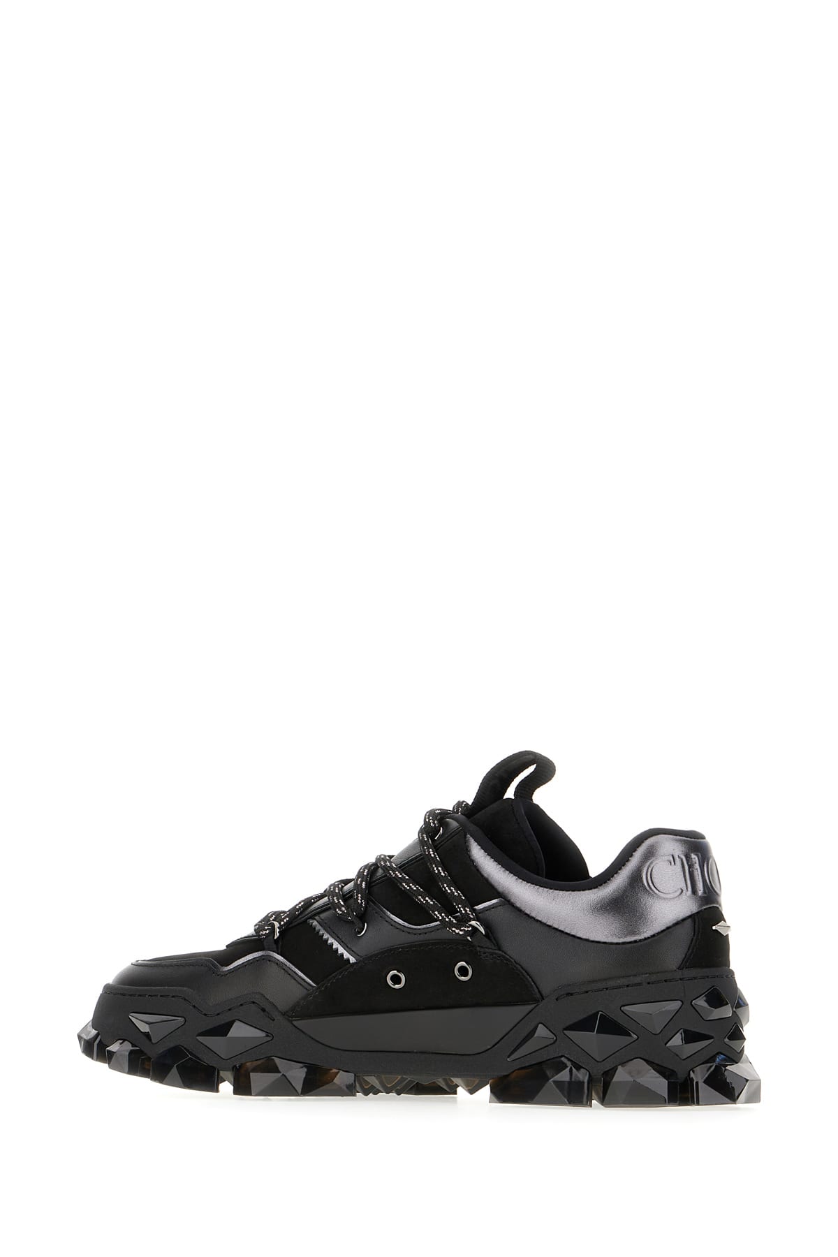 JIMMY CHOO BLACK LEATHER AND FABRIC DIAMOND X II/F SNEAKERS