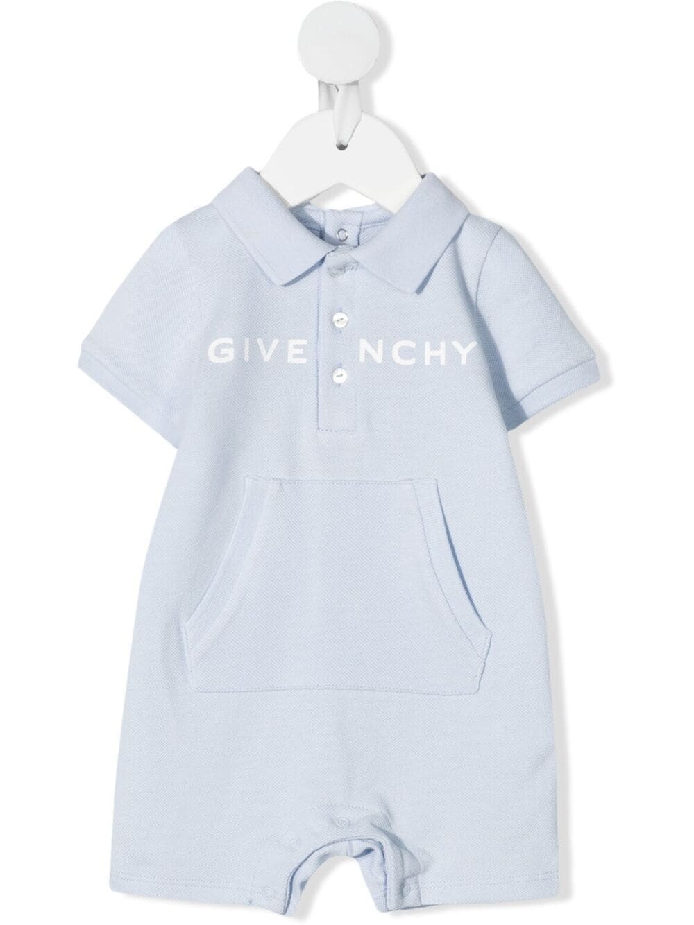 Givenchy Light Blue Short Sleeve Newborn Romper With Logo