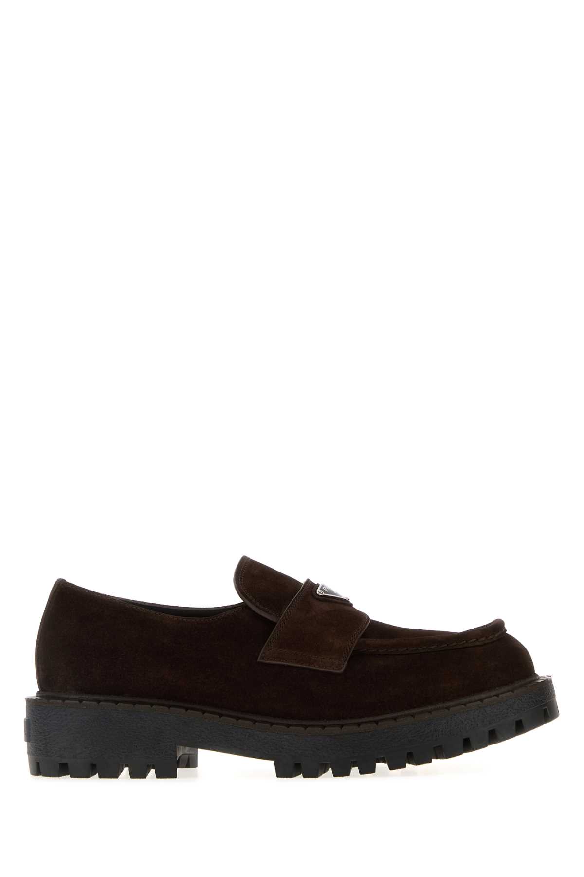 Prada Suede Loafers With Chunky Sole And Round Toe In Brown