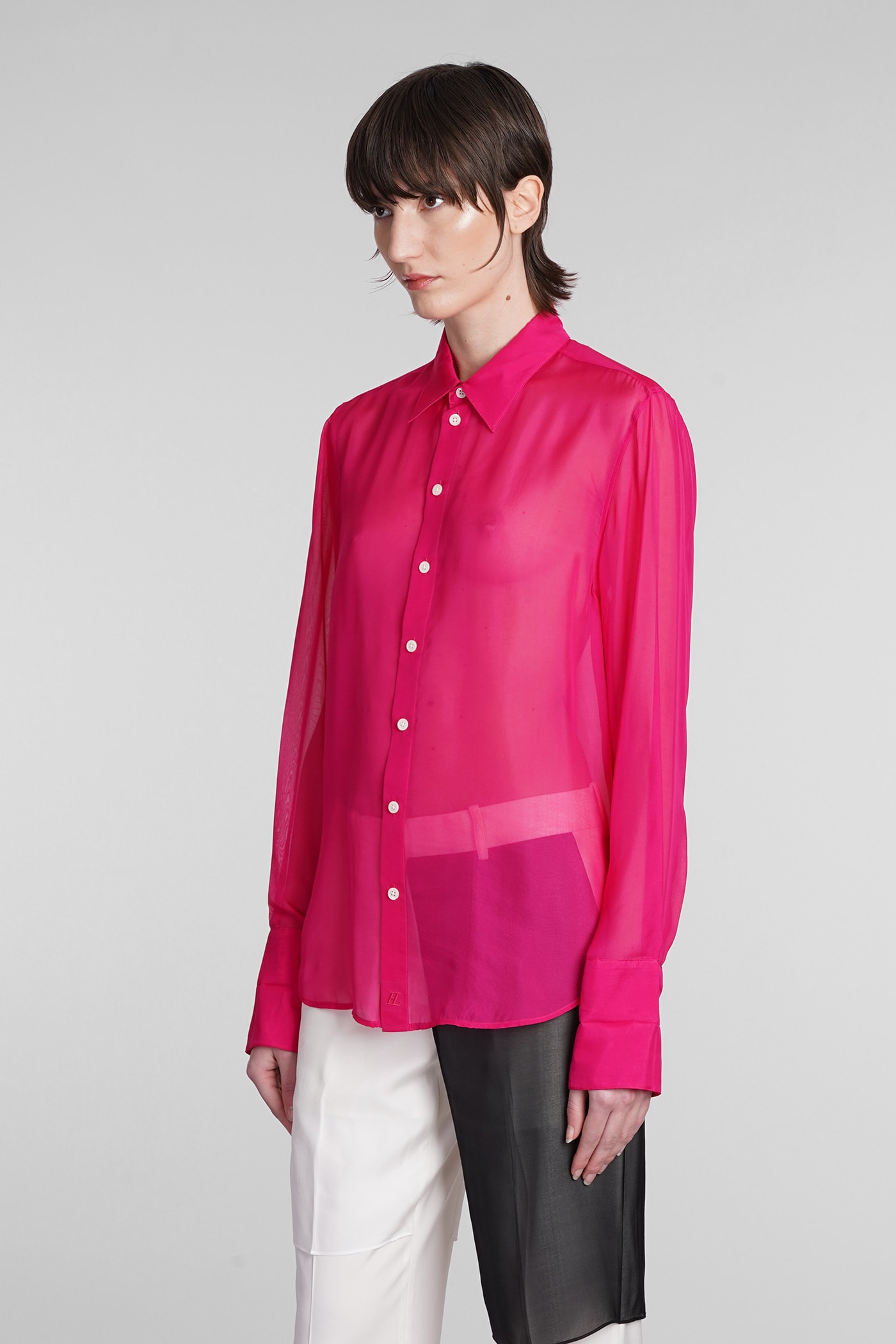 Shop Helmut Lang Shirt In Fuxia Silk