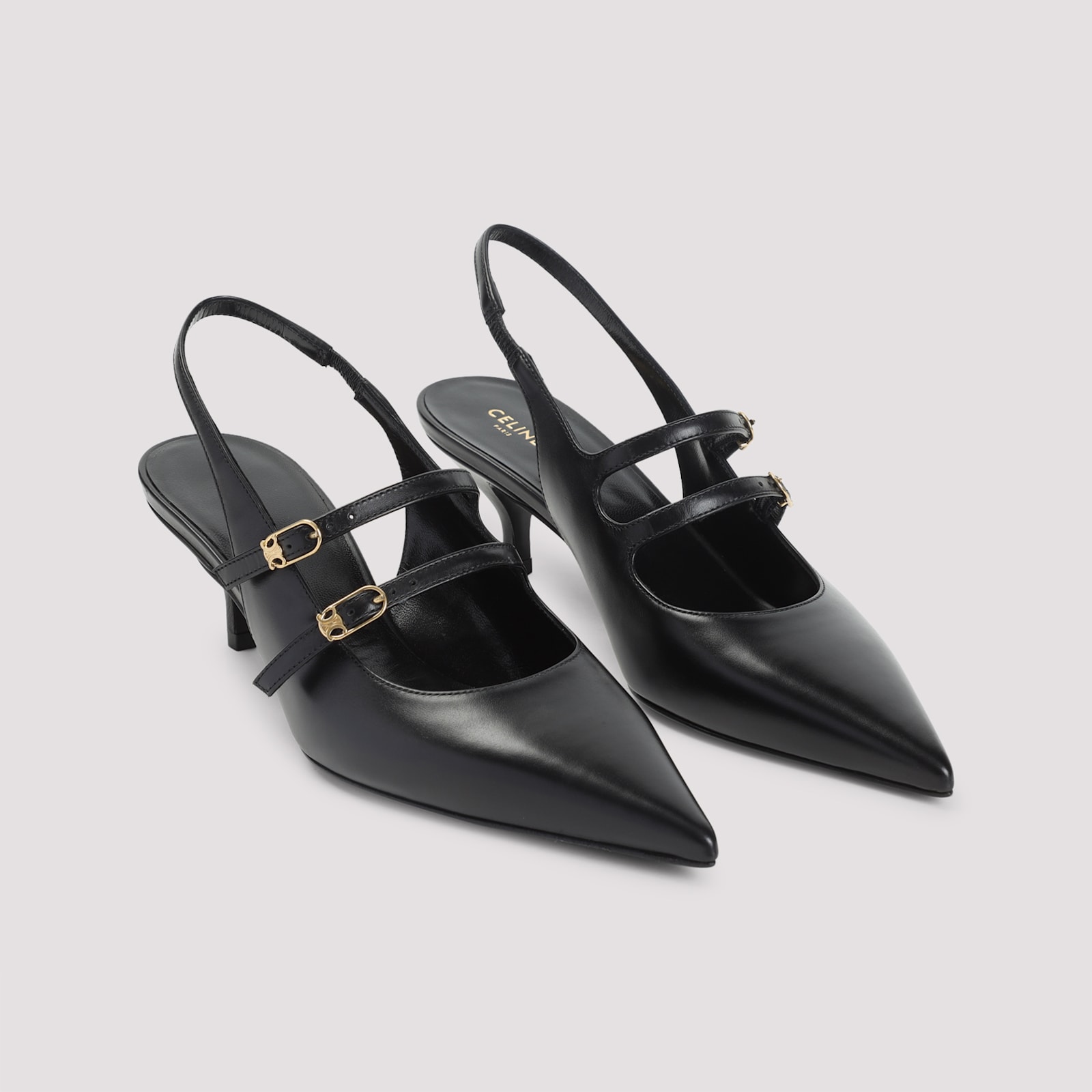 Celine Women Judy Leather Double Strap Mary Jane Slingback In Black