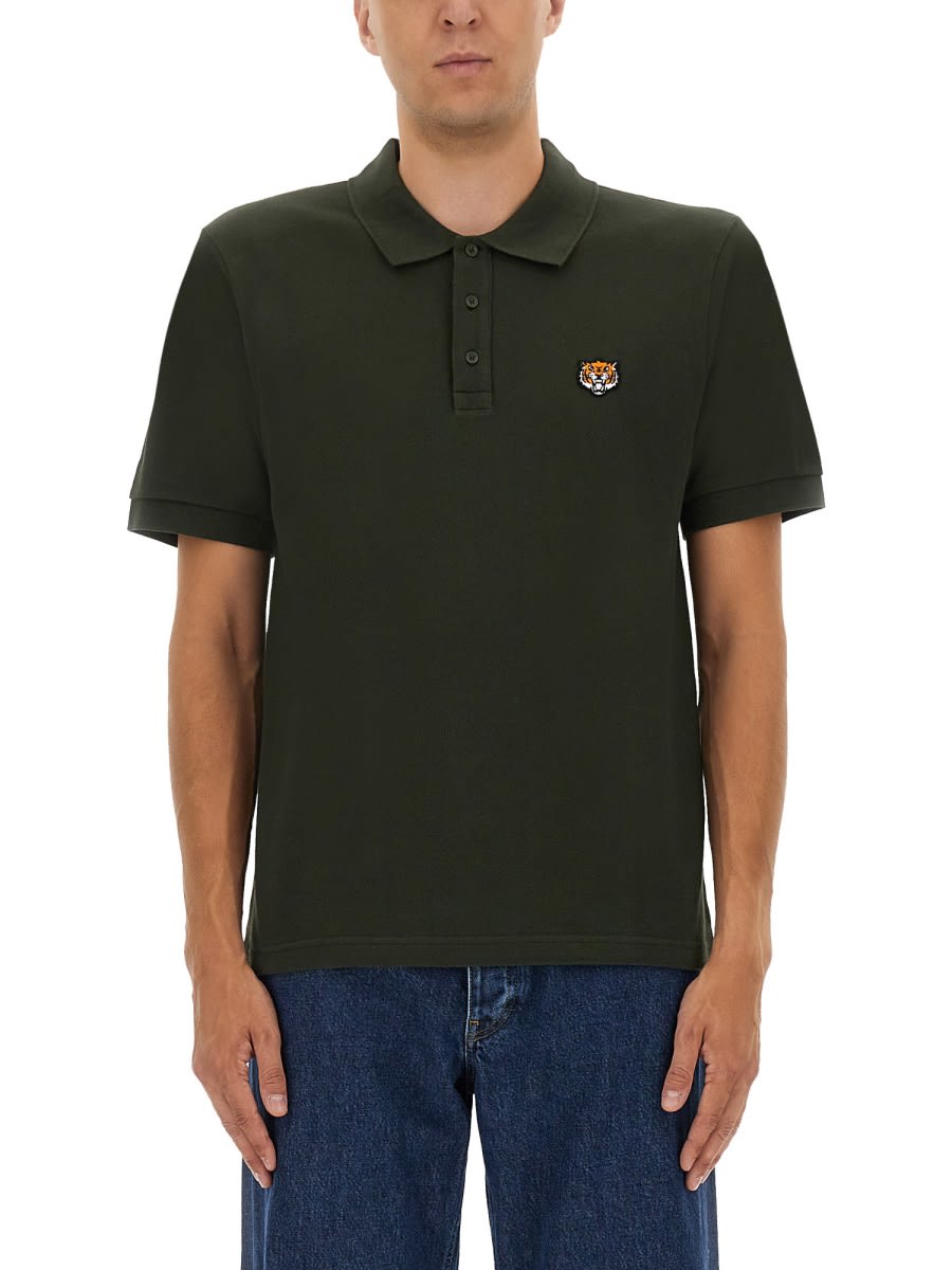 Kenzo Polo Shirt With Happy Tiger Embroidery In Green