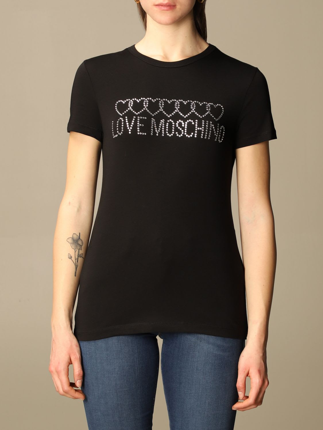 Love Moschino T-shirt Love Moschino T-shirt With Rhinestone Logo