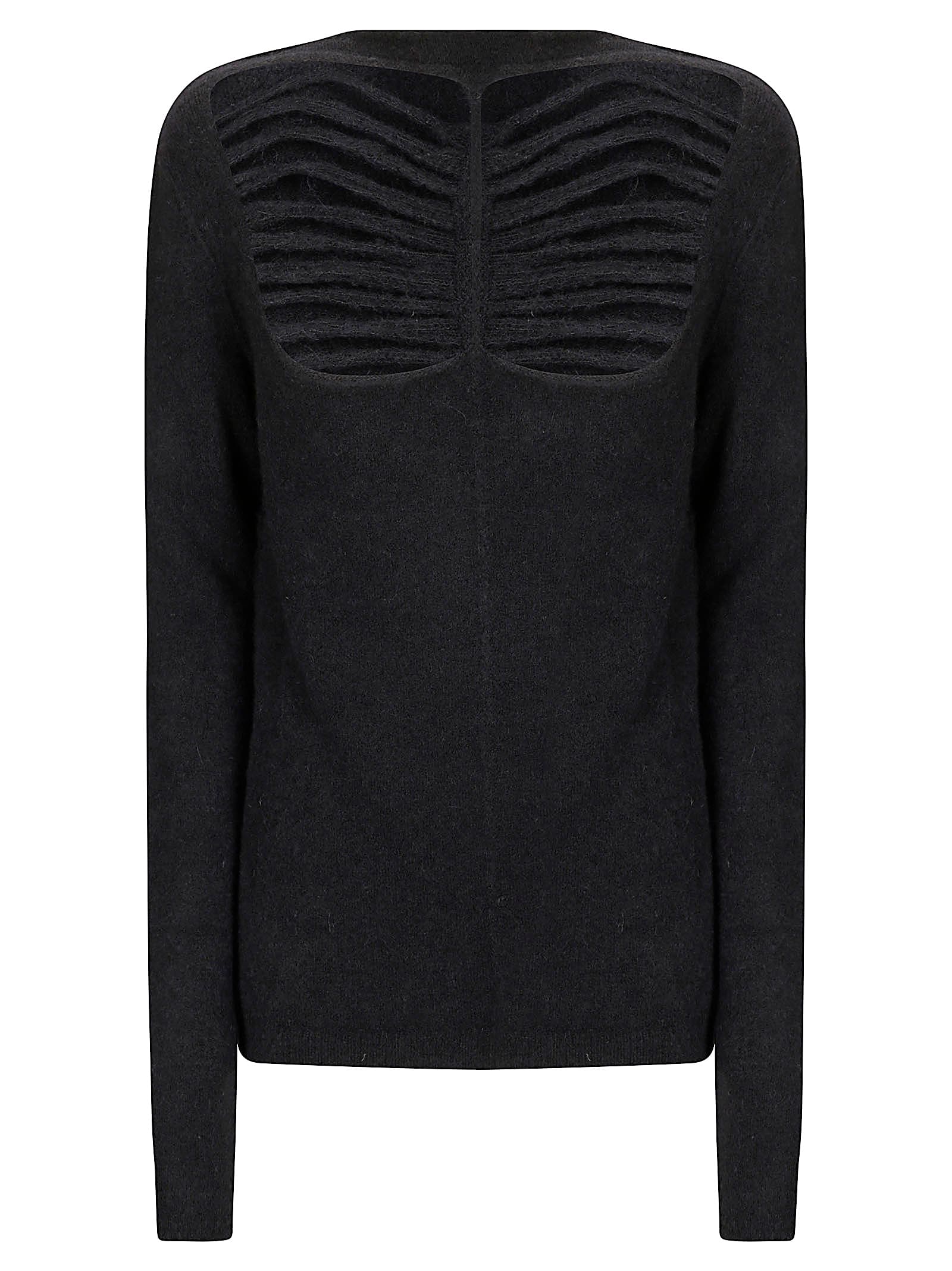 Rick Owens Black Sweater With Distressed Effect And Cut-out Details On The Front In Alpaca Blend Woman In Black
