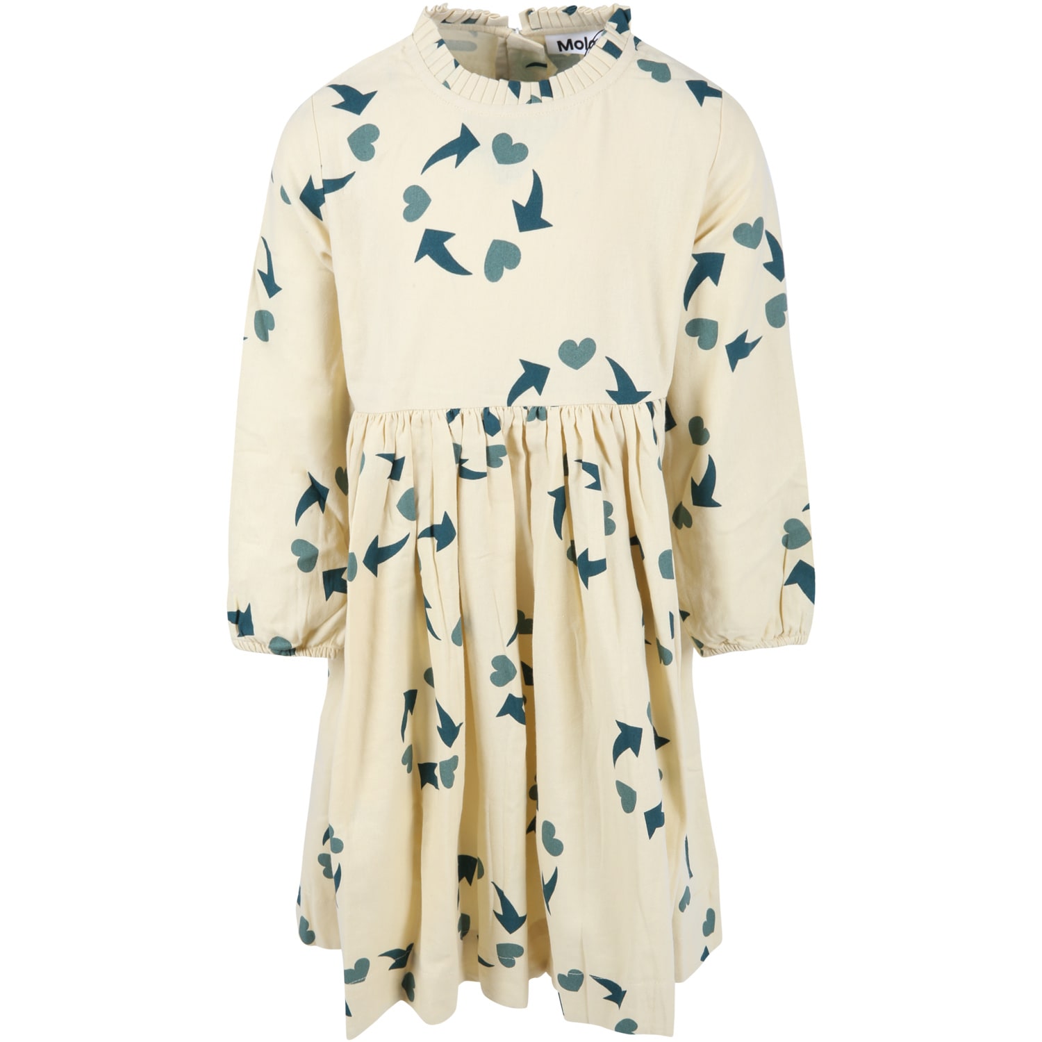 Molo Ivory Dress For Girl With Green Prints