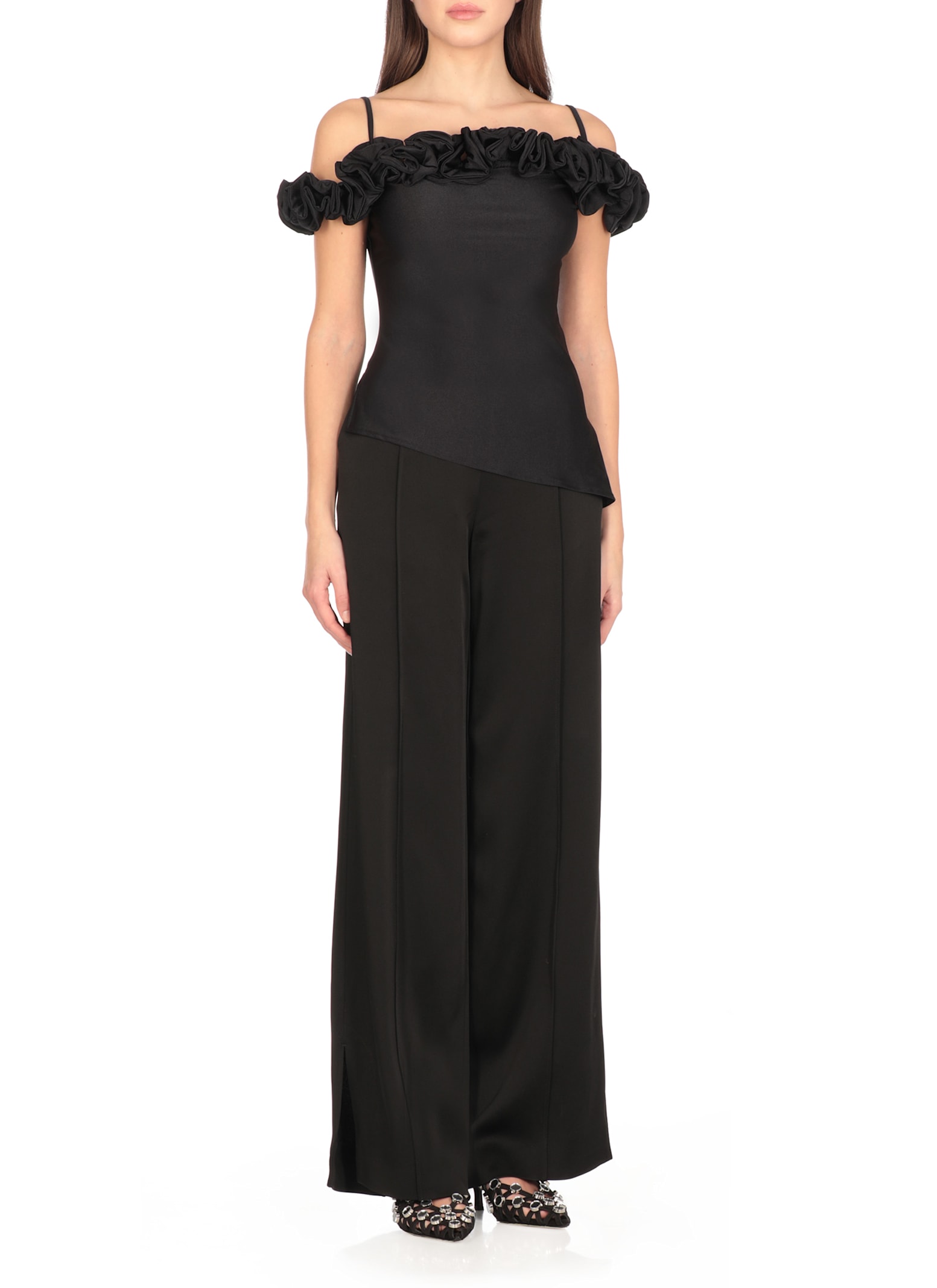 Coperni Stretch Jersey Top With Ruffles In Black