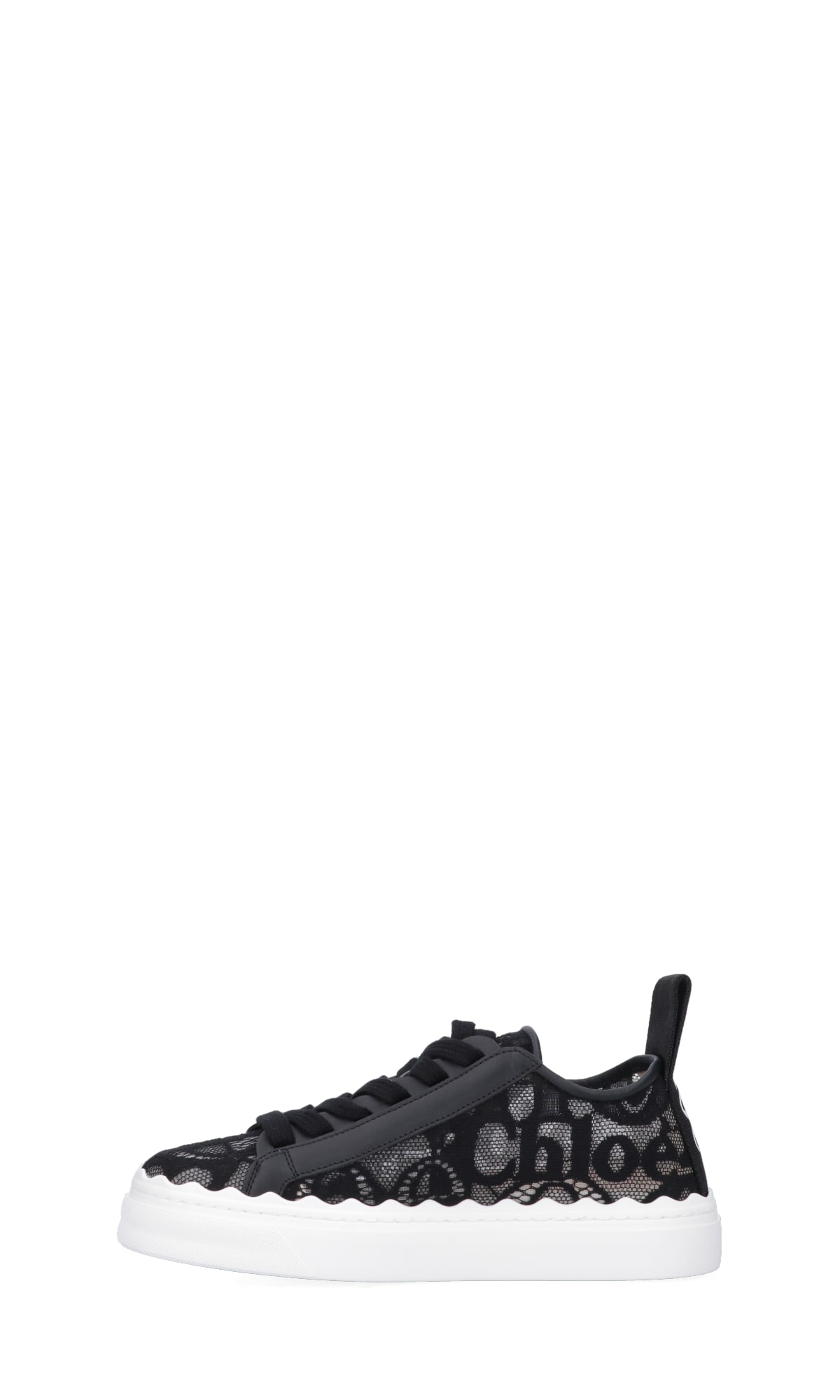 Chloé Lauren Scalloped Logo-detailed Lace And Leather Sneakers In Black