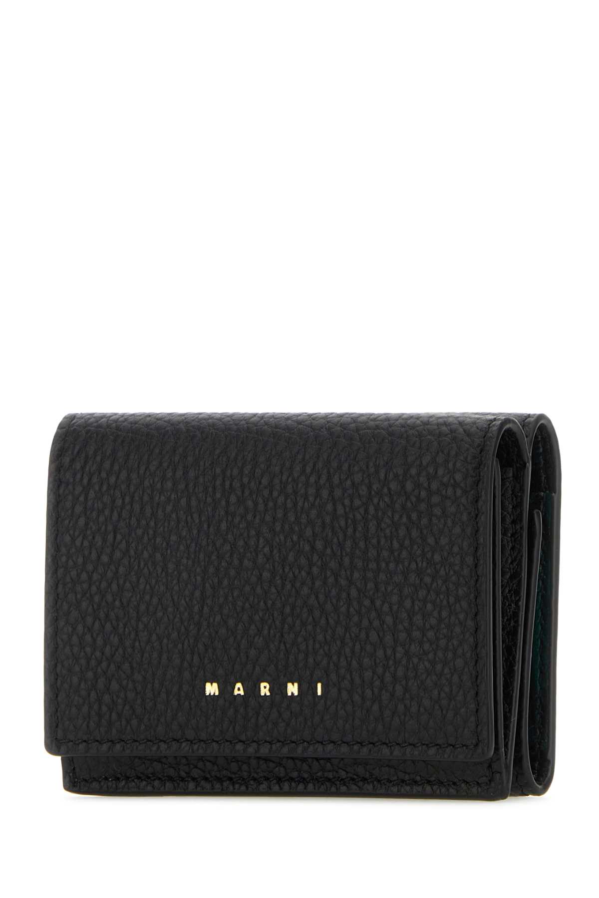 Marni Black Leather Wallet In Blacksphericalgreen
