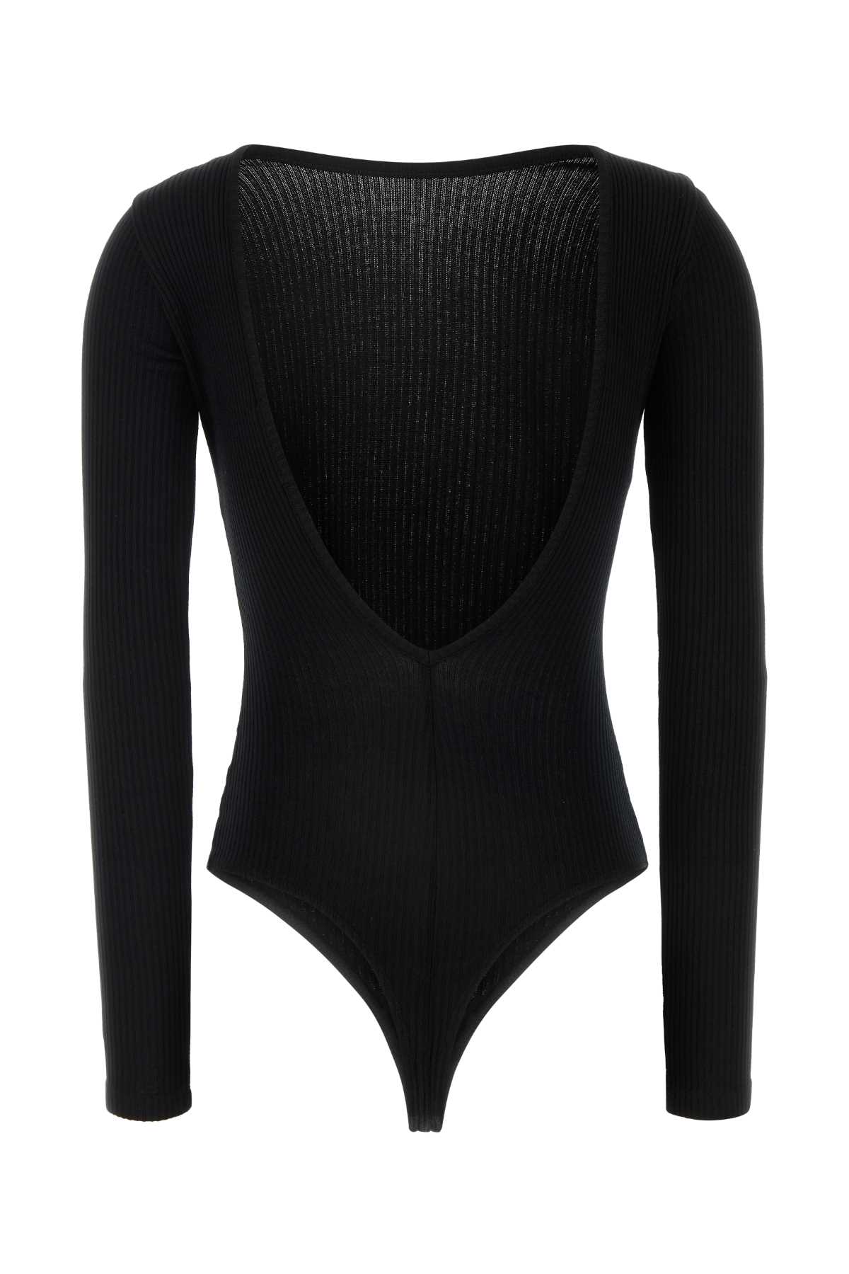 Agolde Ribbed Texture Long Sleeves Scoop Back Bodysuit In Blk