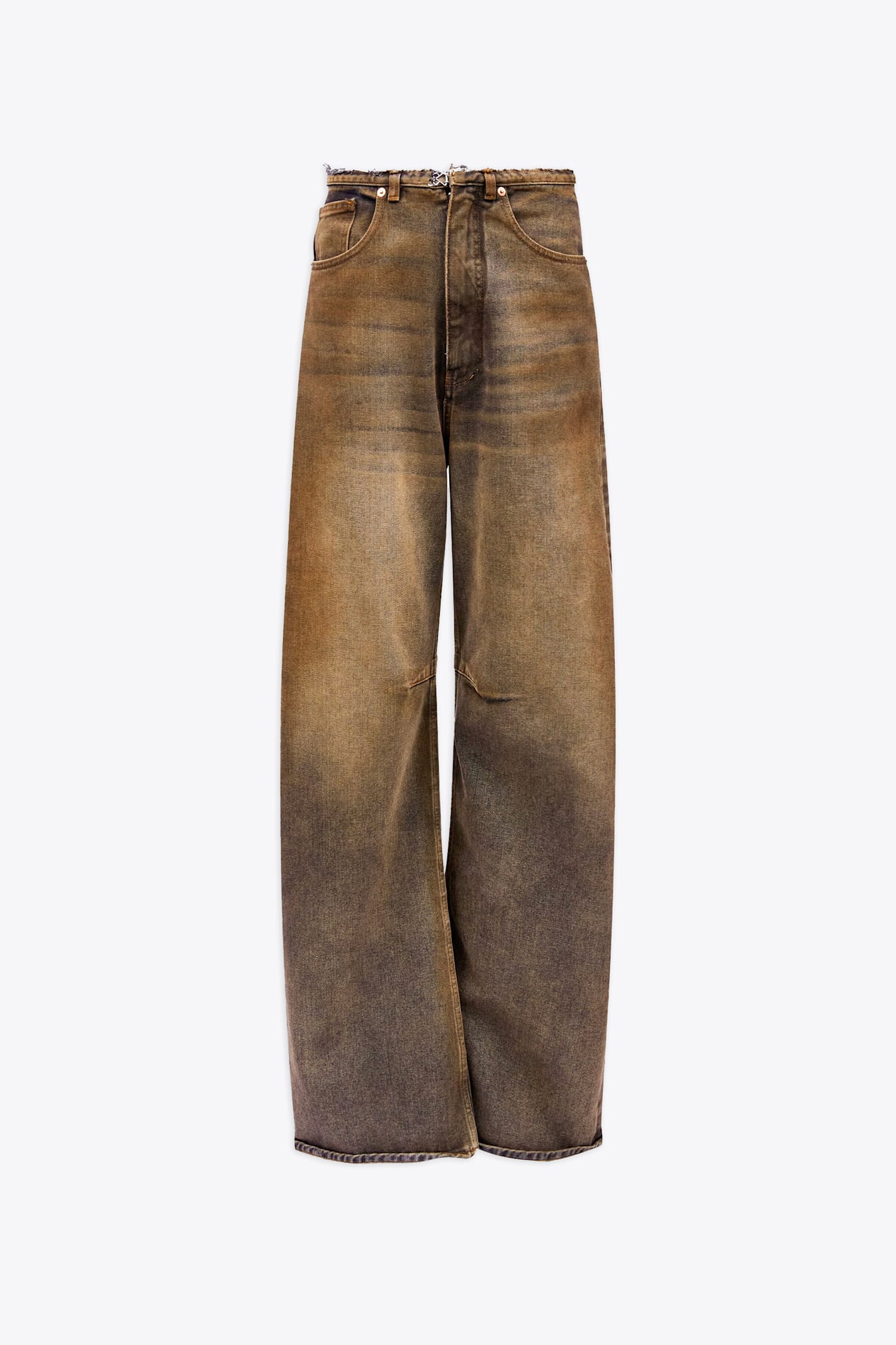 Shop Mm6 Maison Margiela Pantalone 5 Tasche 5 Pockets Brown Stonewashed Denim Baggy Jeans In Marrone