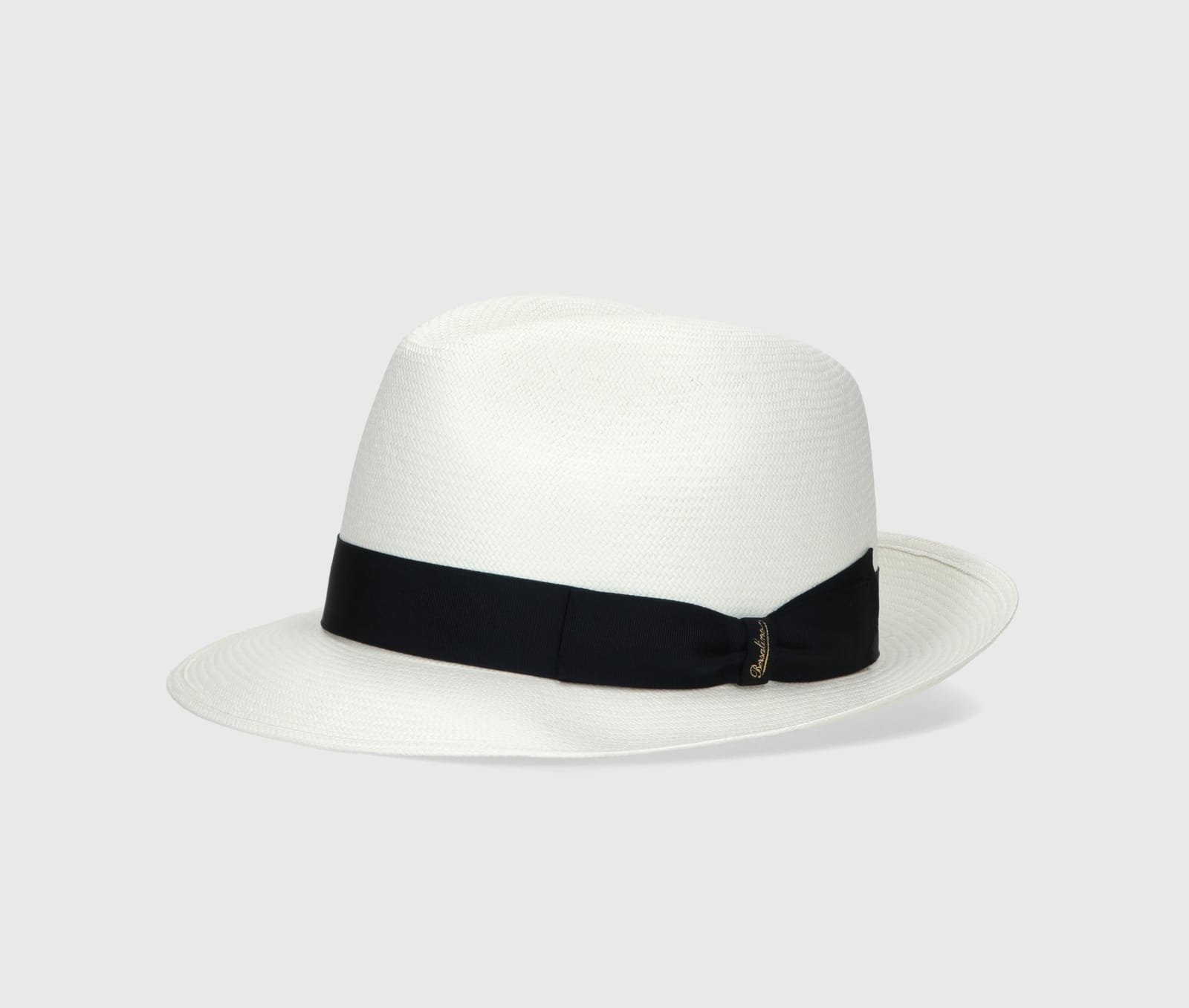 Borsalino Federico Panama Fine Medium Brim In White, Dark Blue Hat Band