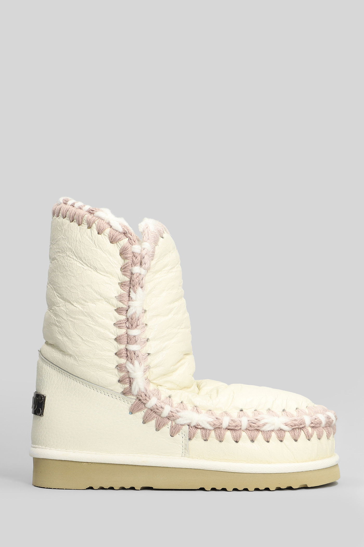 Mou Eskimo 24 Low Heels Ankle Boots In White Leather In White