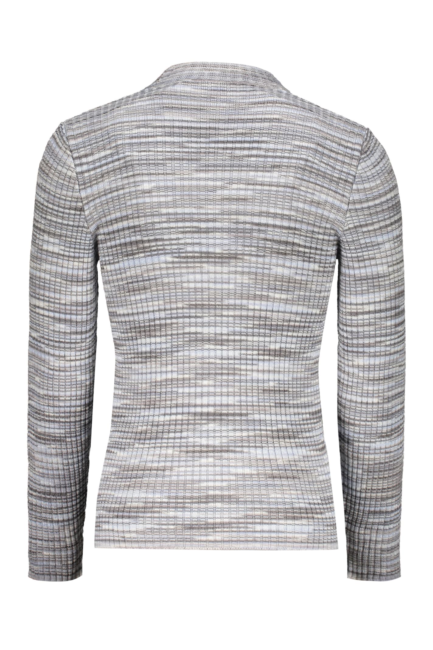 Shop Missoni Ribbed Wool Turtleneck Sweater In Grey