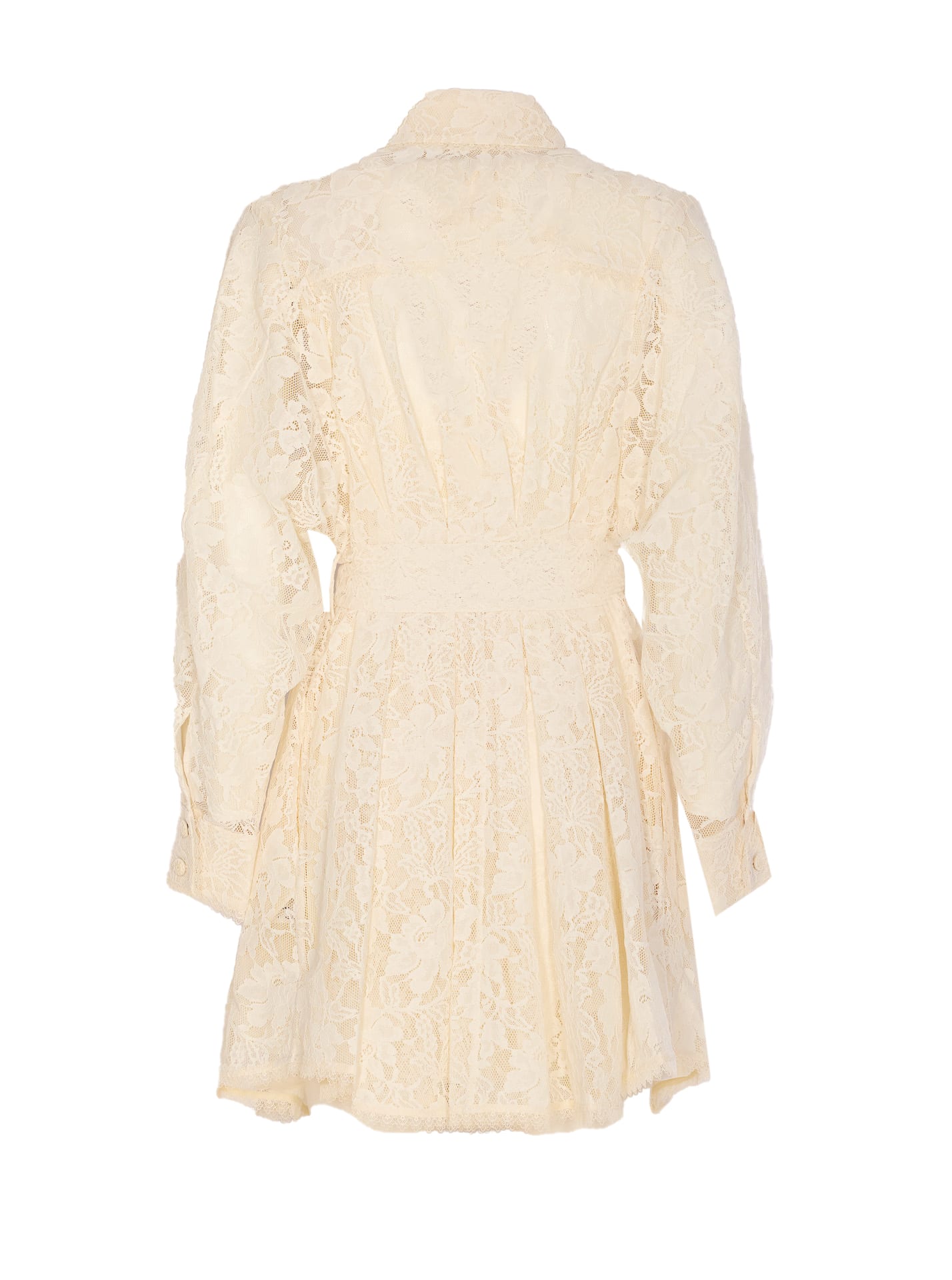 Zimmermann Waist Belt Lace Detail Mini Dress In White