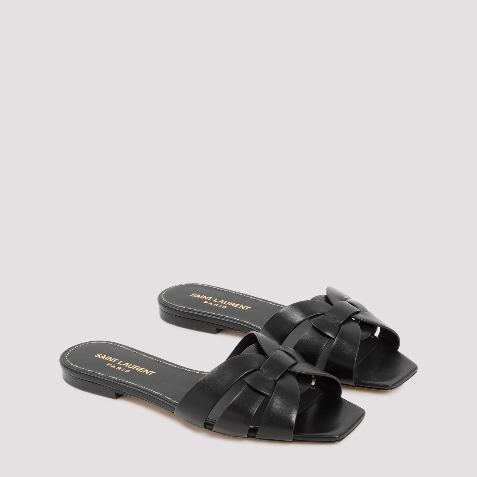 Saint Laurent Tribute 05 Leather Nu Pieds Flat Sandals In Black