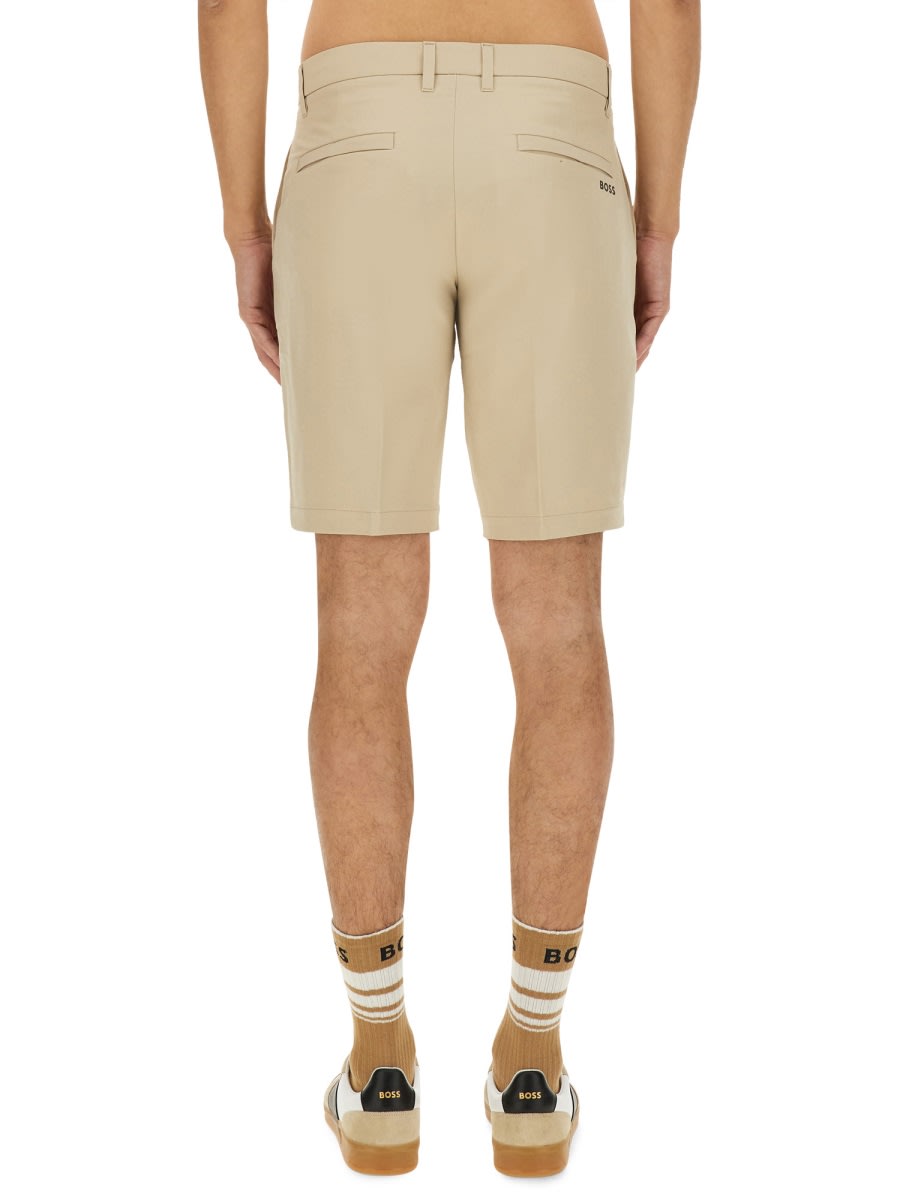 Hugo Boss Fitted Bermuda Shorts With Pockets And Loops In Beige