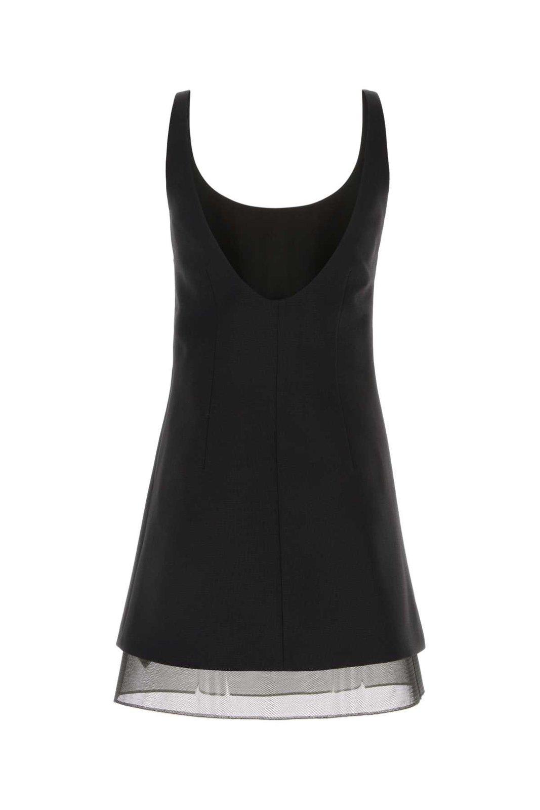 Prada Enamel Triangle-logo Wool Dress In Nero