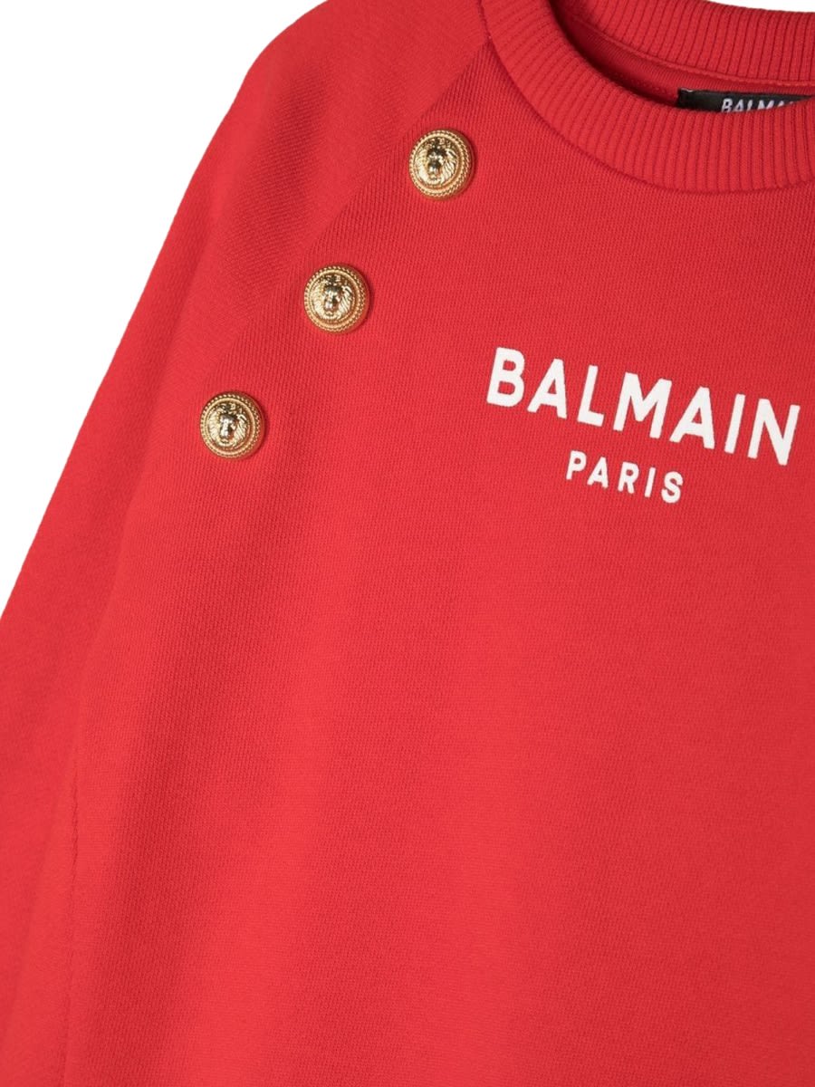 Balmain ml Sweatshirt Dress Logo And Buttons In Red
