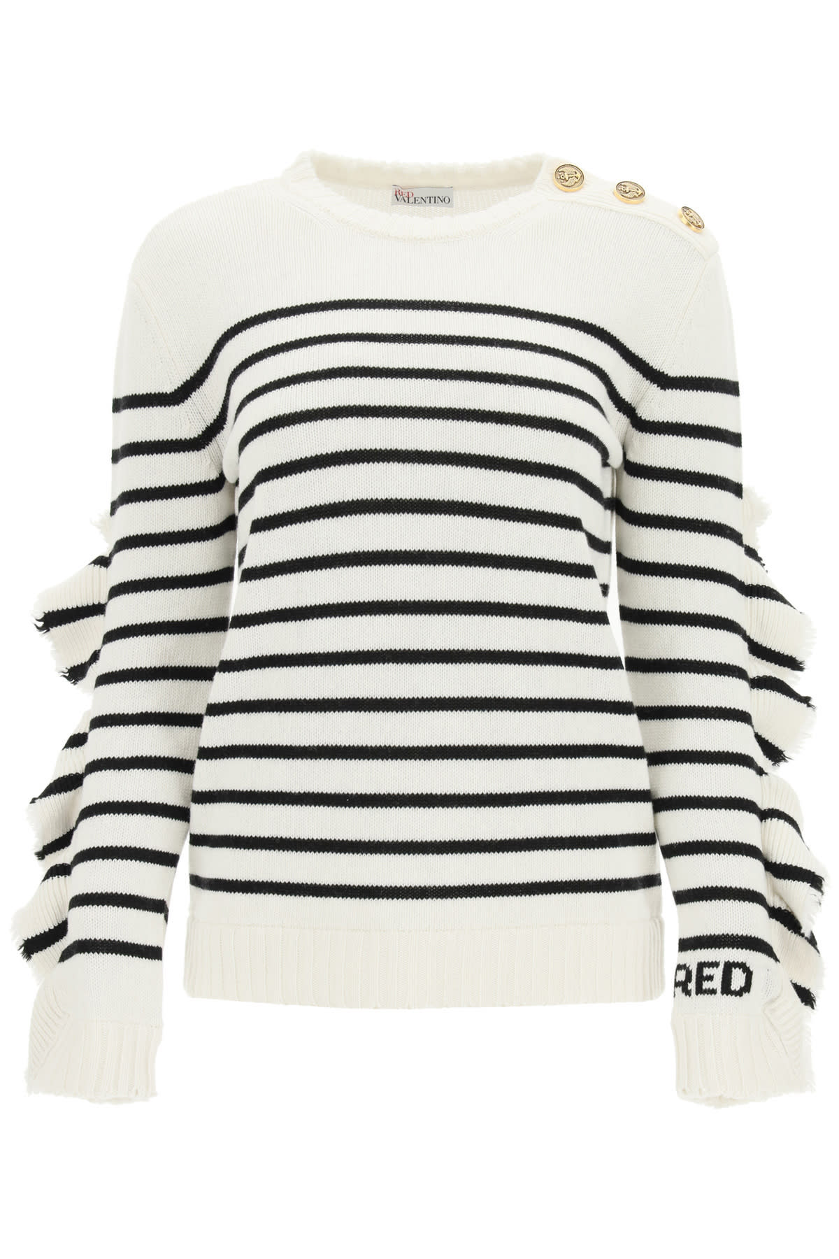 RED Valentino Striped Sweater With Ruffles