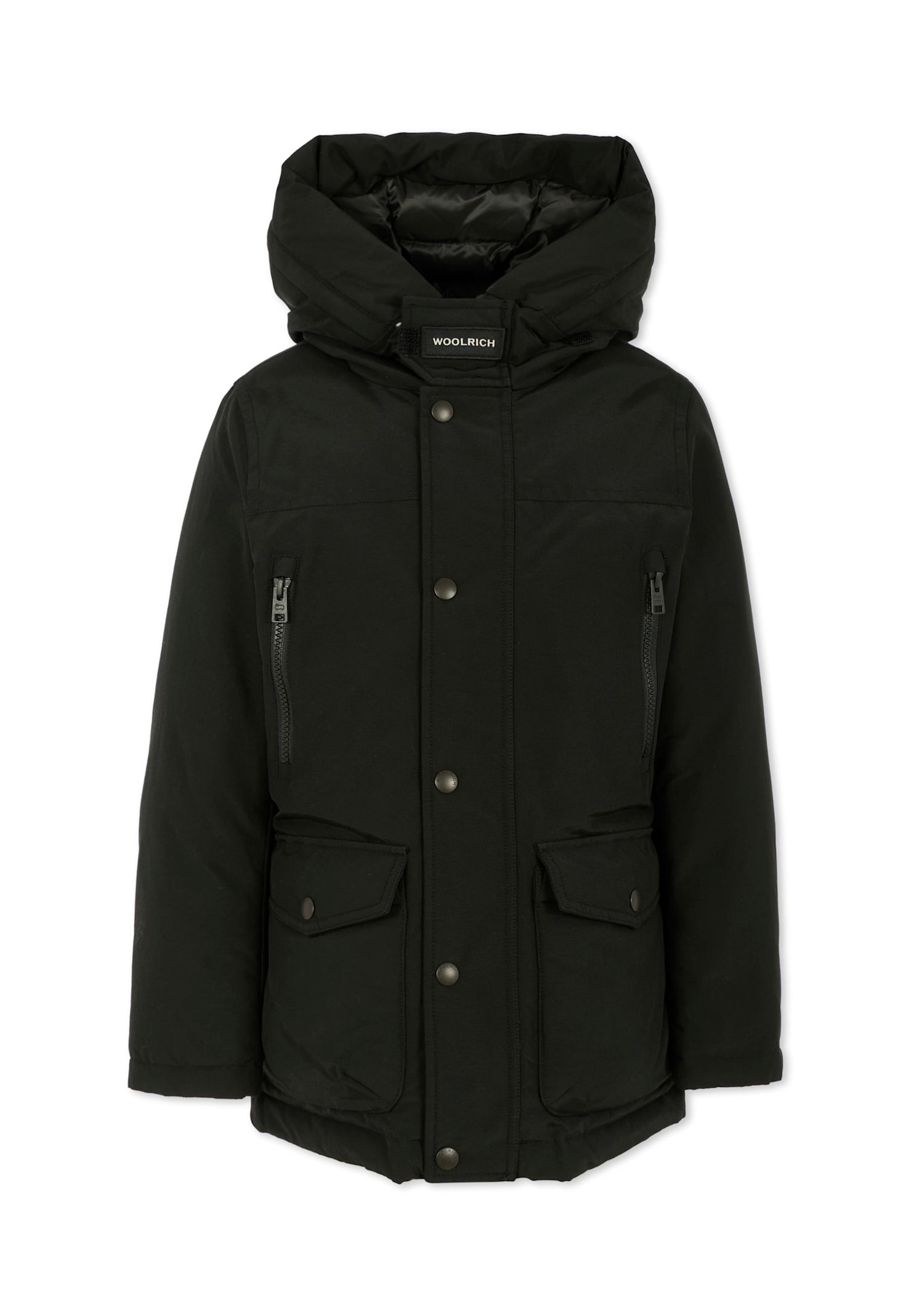 Woolrich Black New Ramar Arctic Parka For Boy With Logo In Black