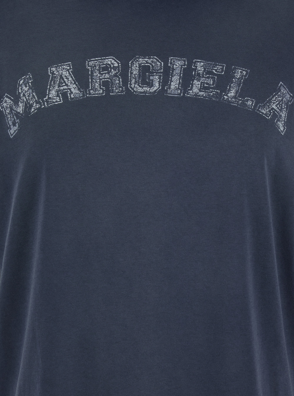 MAISON MARGIELA BLUE CREWNECK T-SHIRT WITH LOGO LETTERING PRINT IN COTTON WOMAN 