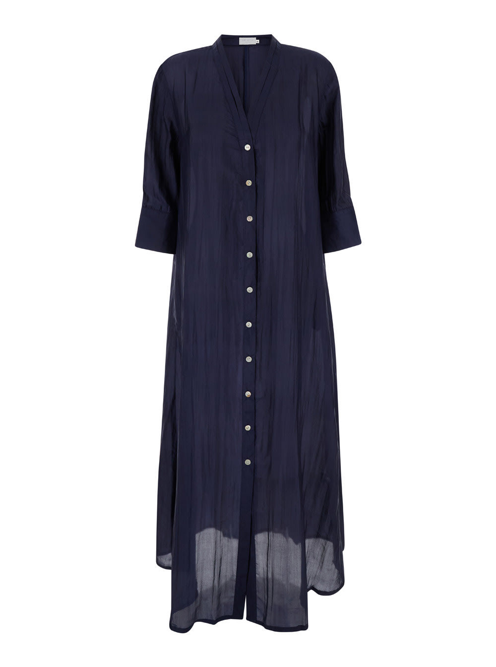 Shop The Rose Ibiza Long Blue Dress With Mother-of-pearl Buttons In Silk Woman