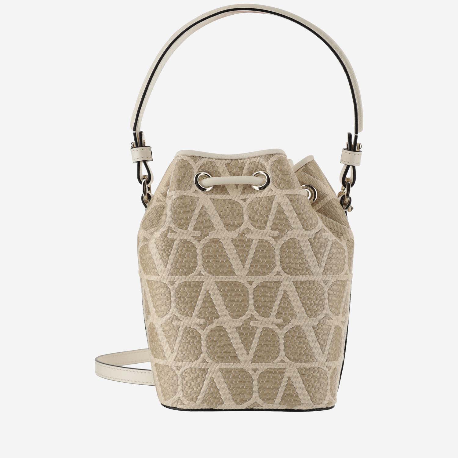 Shop Valentino Mini Vlogo Signature Bucket Bag In Iconographe Toile In White