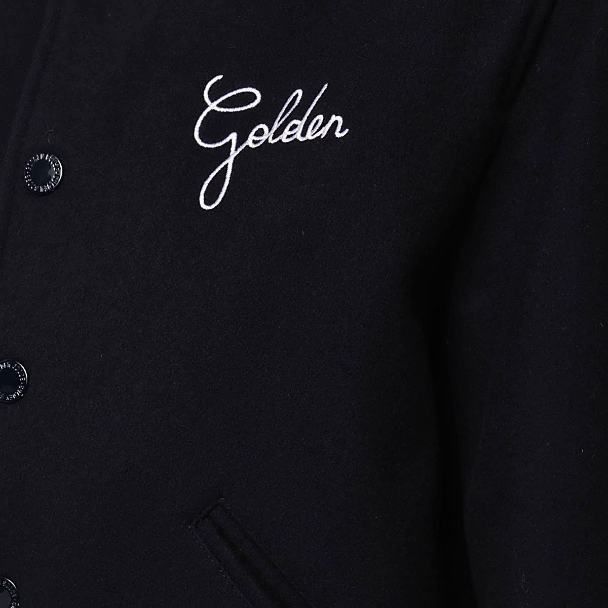 Golden Goose Dark Blue Wool Blend Bomber Jacket In Black