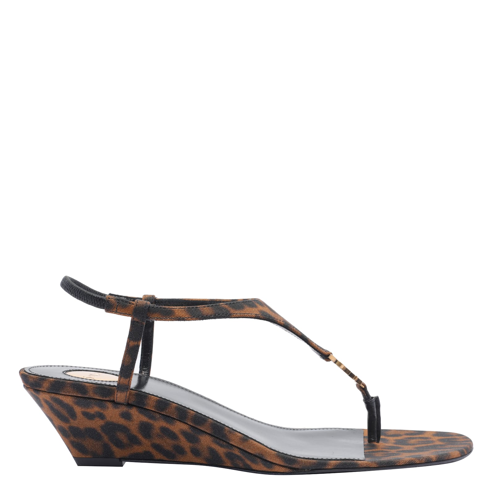 Saint Laurent Cassandra Leopard Ysl Wedge Sandals