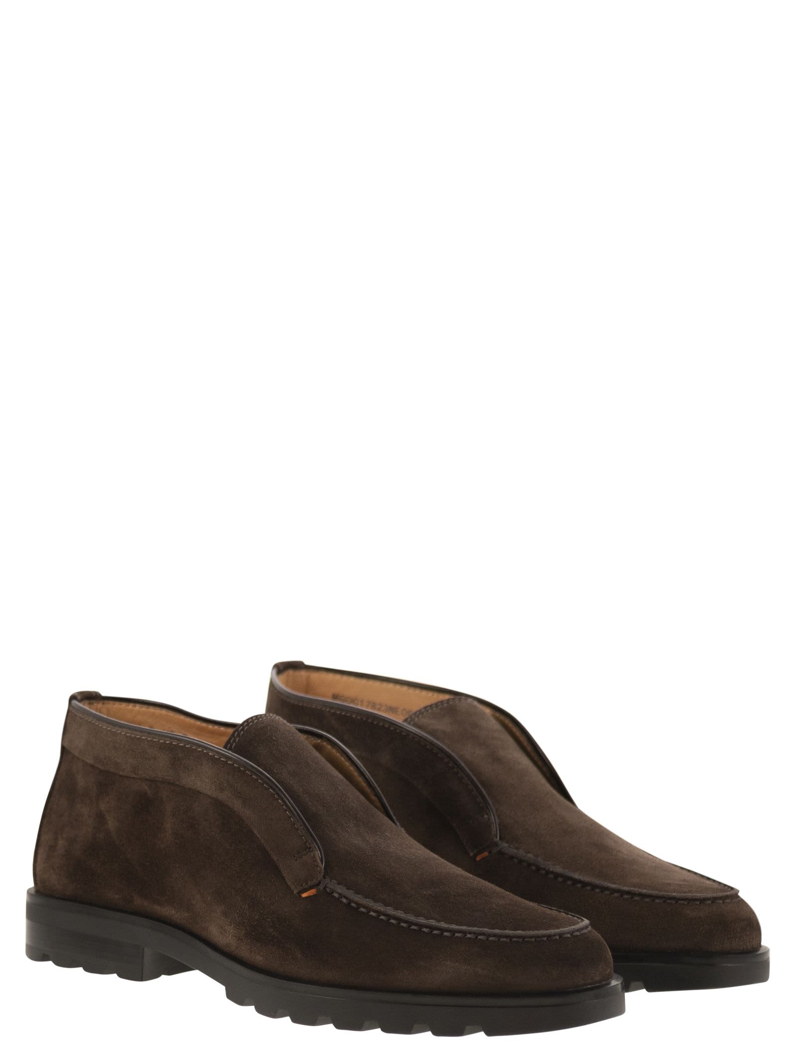 Santoni Slip-ons Desert Suede Loafers Rubber Sole In Brown
