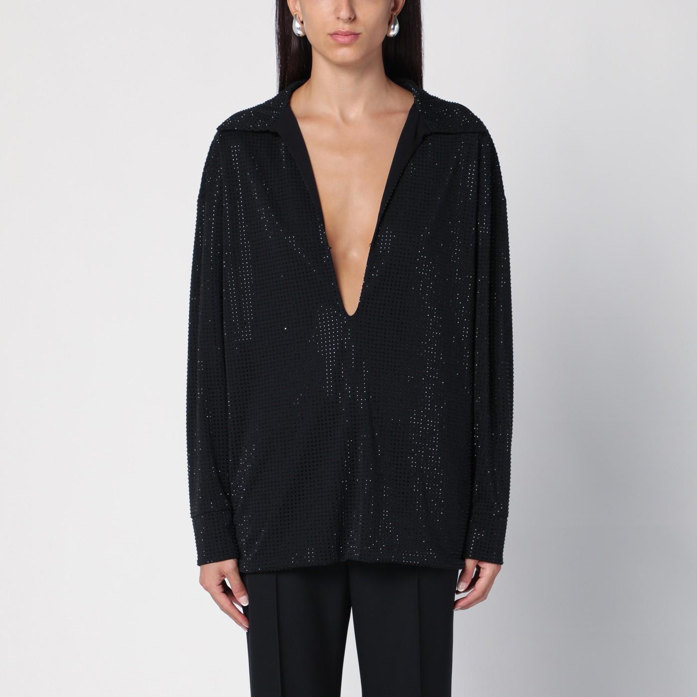 Philosophy di Lorenzo Serafini Black Jersey Blouse With Rhinestones