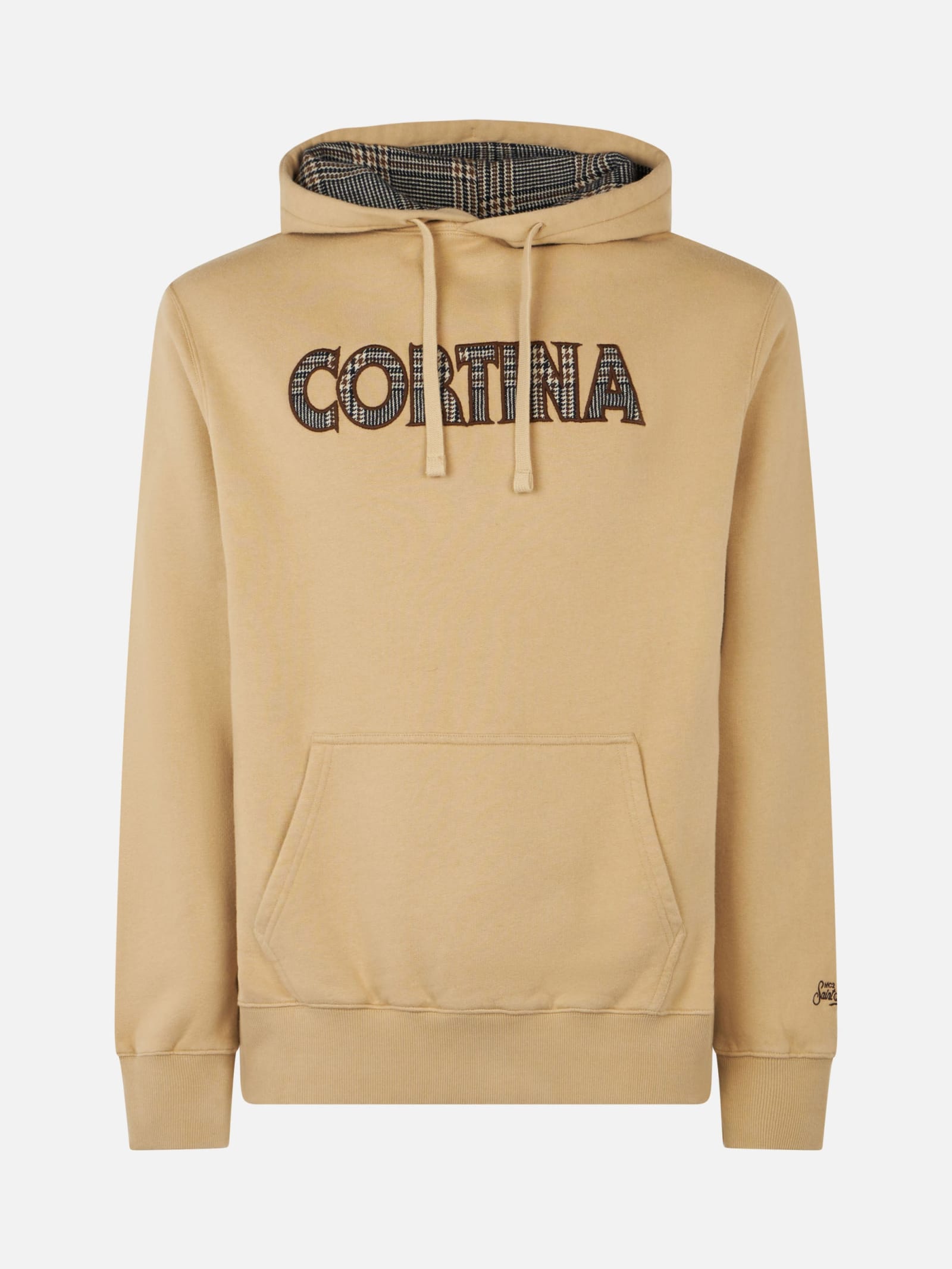 Shop Mc2 Saint Barth Man Beige Hoodie With Cortina Patch In Green