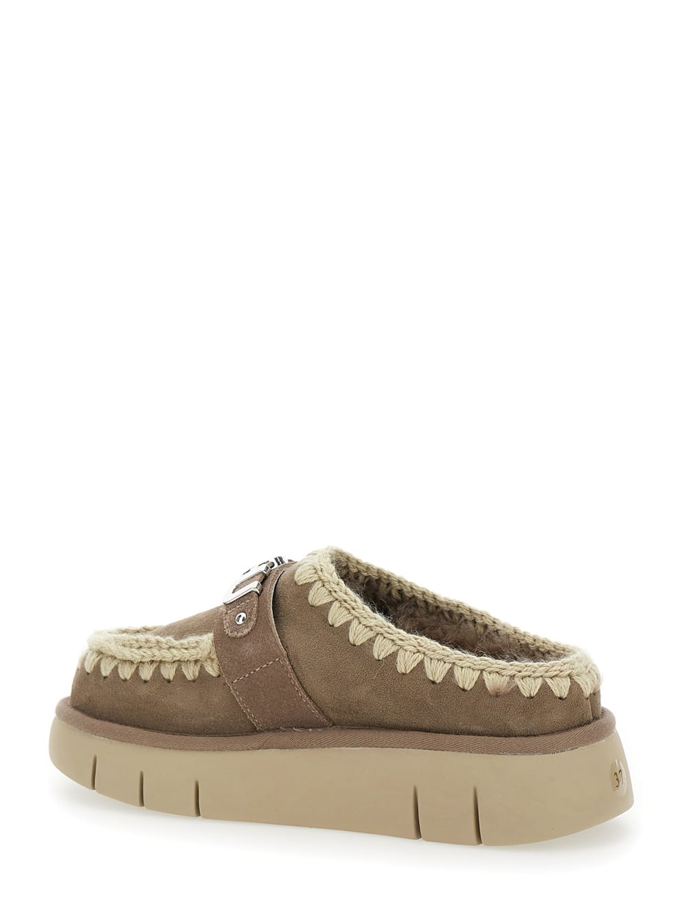 Mou Bounce Brown Mules With Logo Lettering And Open Rear In Suede Woman In Gray
