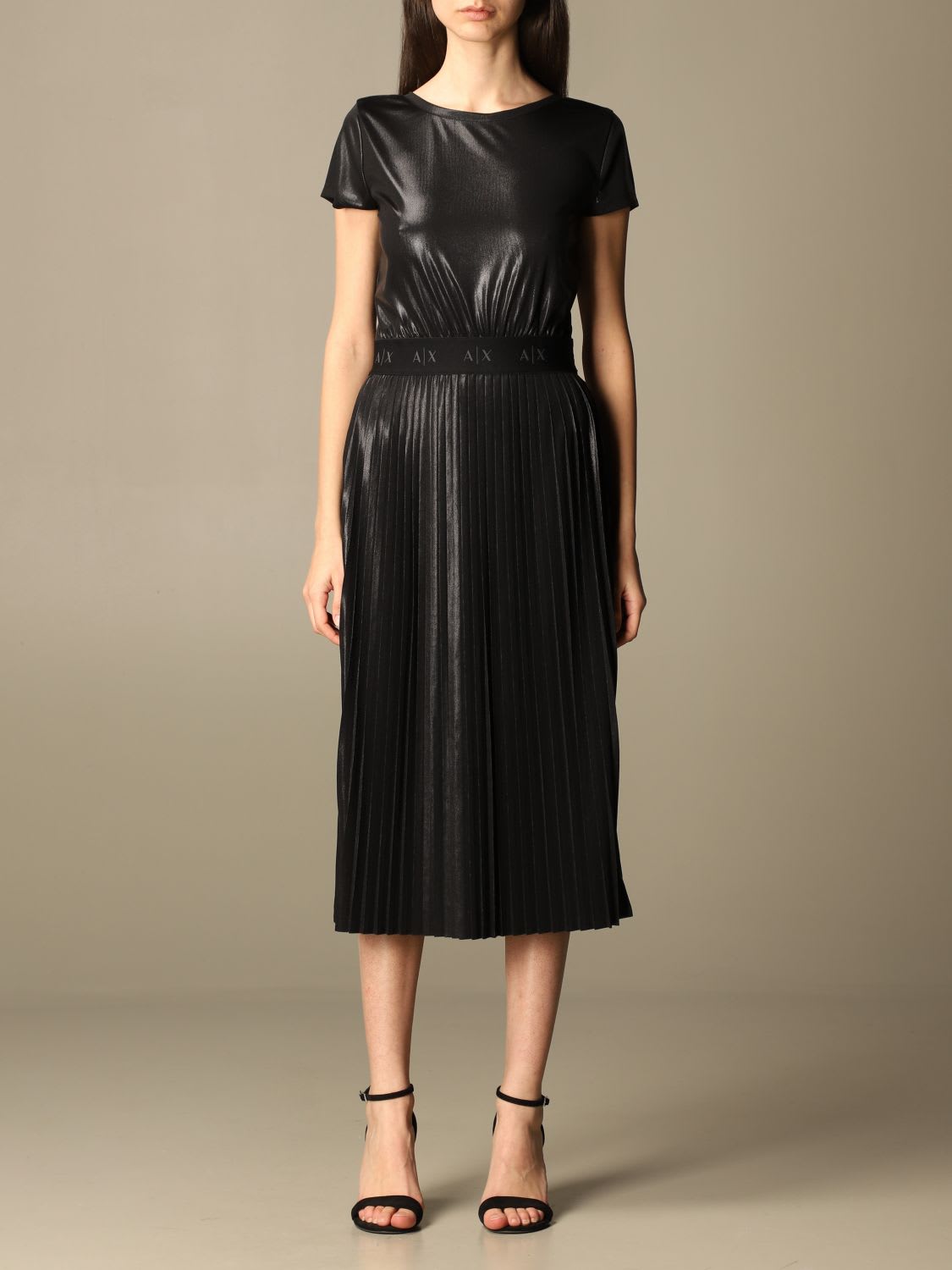 Armani Collezioni Armani Exchange Dress Armani Exchange Midi Dress In Laminated Fabric In Black