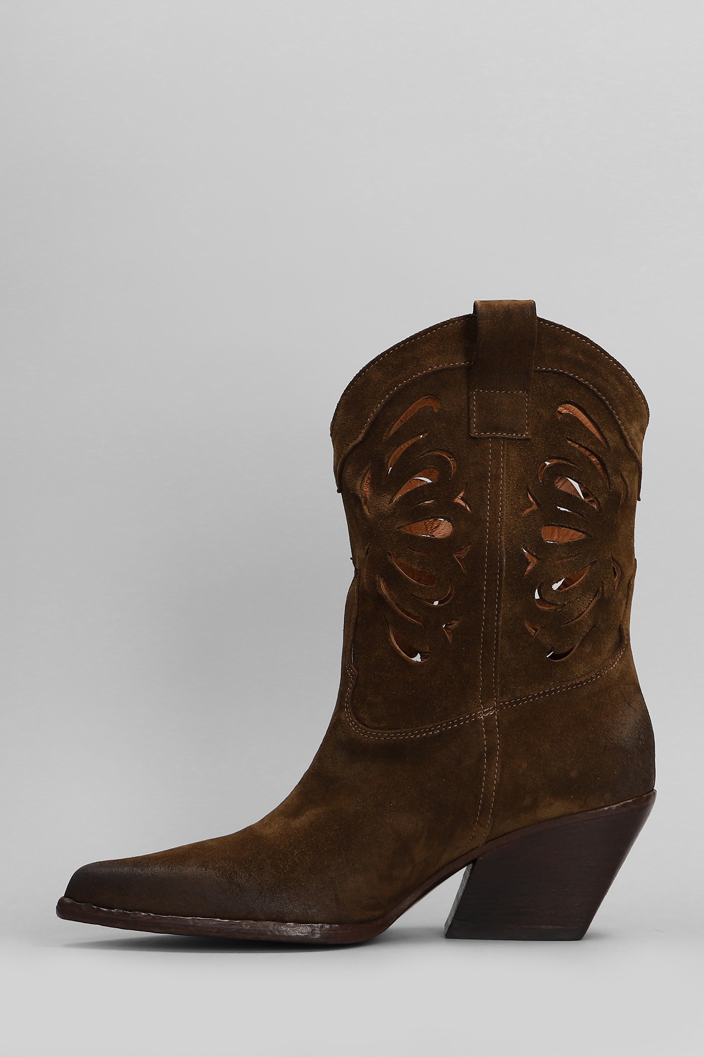 Elena Iachi Texan Ankle Boots In Leather Color Suede In Leather Color