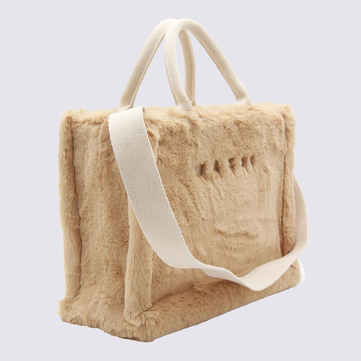 Marni Small Rectangular Basket Bag With Plush Faux Fur Fabric In Neutral