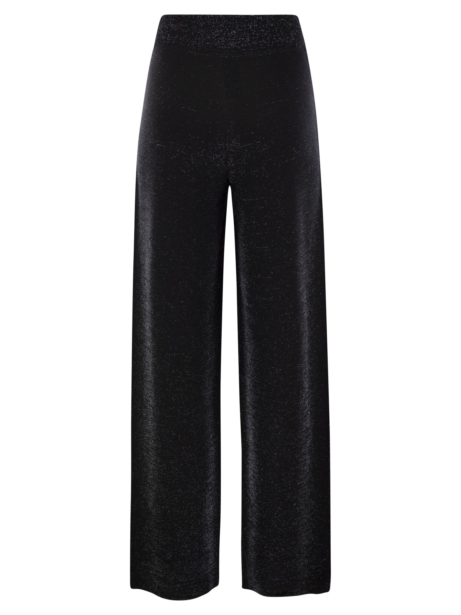 Shop Fabiana Filippi Wide Trousers In Organic Cotton And Lurex In Black