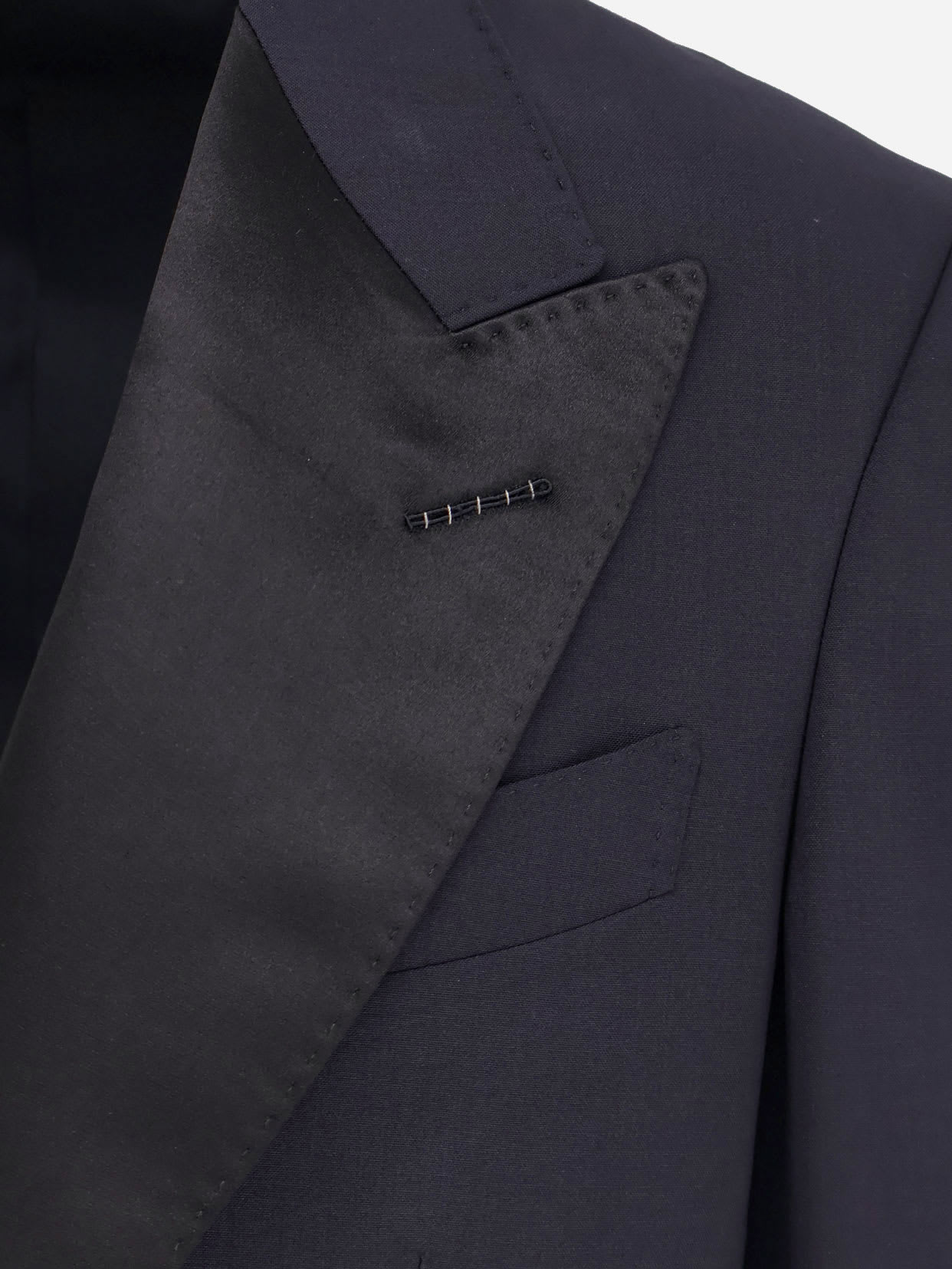 Tom Ford Wool Tuxedo With Contrasting Profiles In Blue